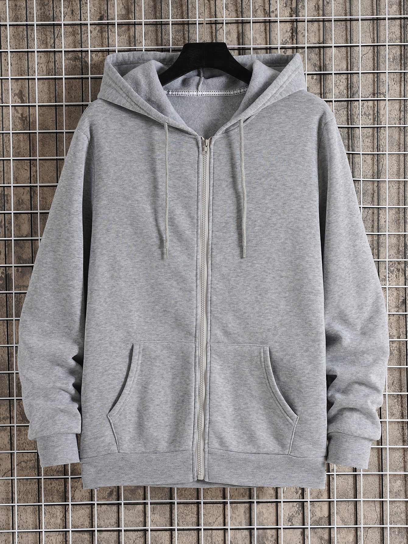 Men Zip Up Drawstring Thermal Hoodie