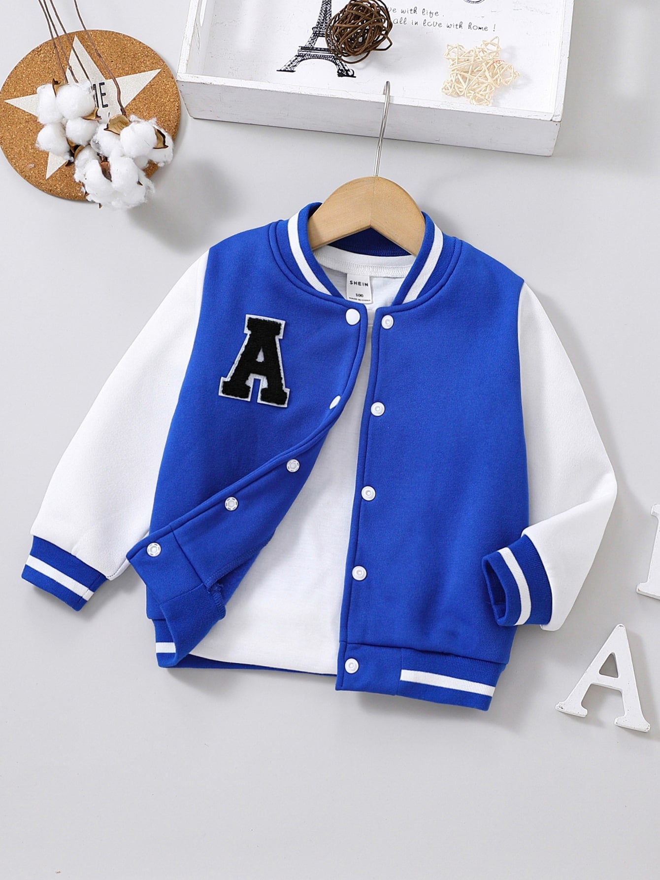 Young Boy's Color Block Fleece Button Down Jacket With Letter Design