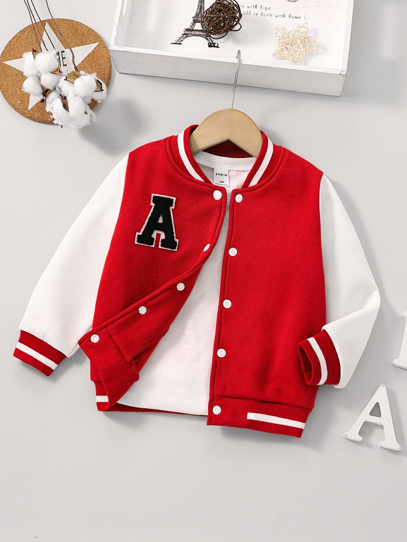 Young Boy 1pc Letter Patched Thermal Varsity Jacket