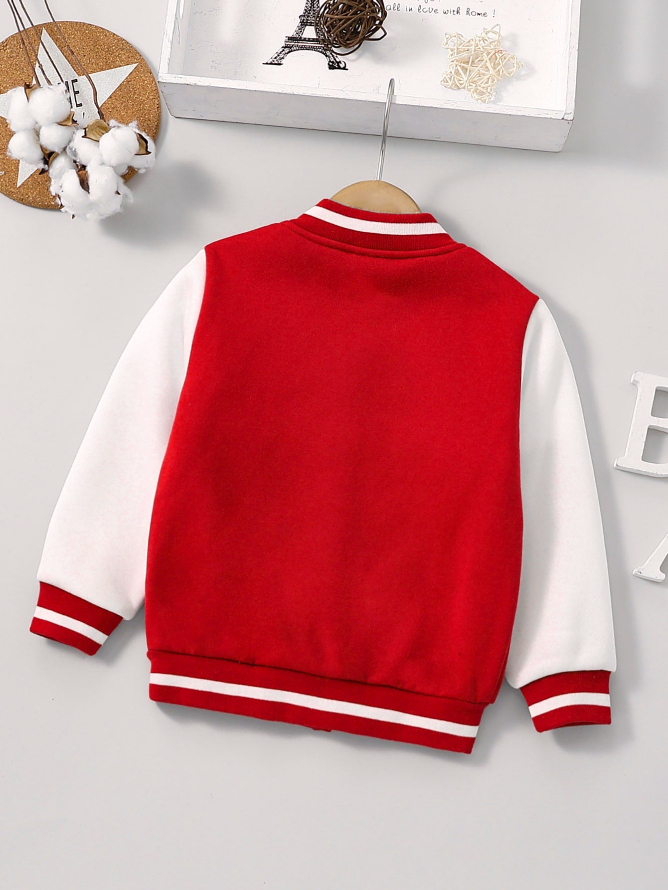 Young Boy Letter Patched Thermal Varsity Jacket