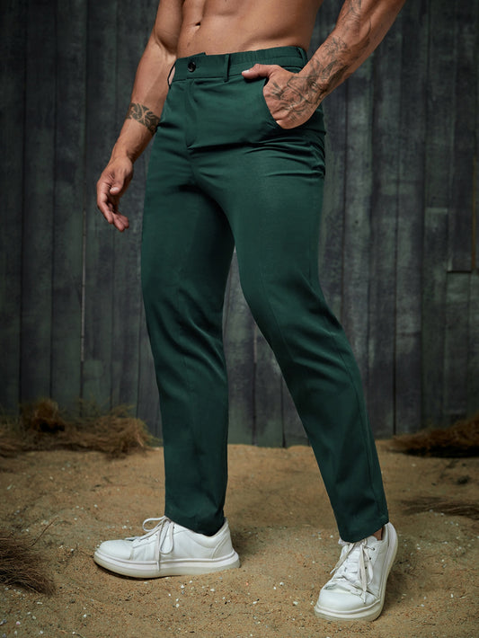 Men Solid Slant Pocket Suit Pants