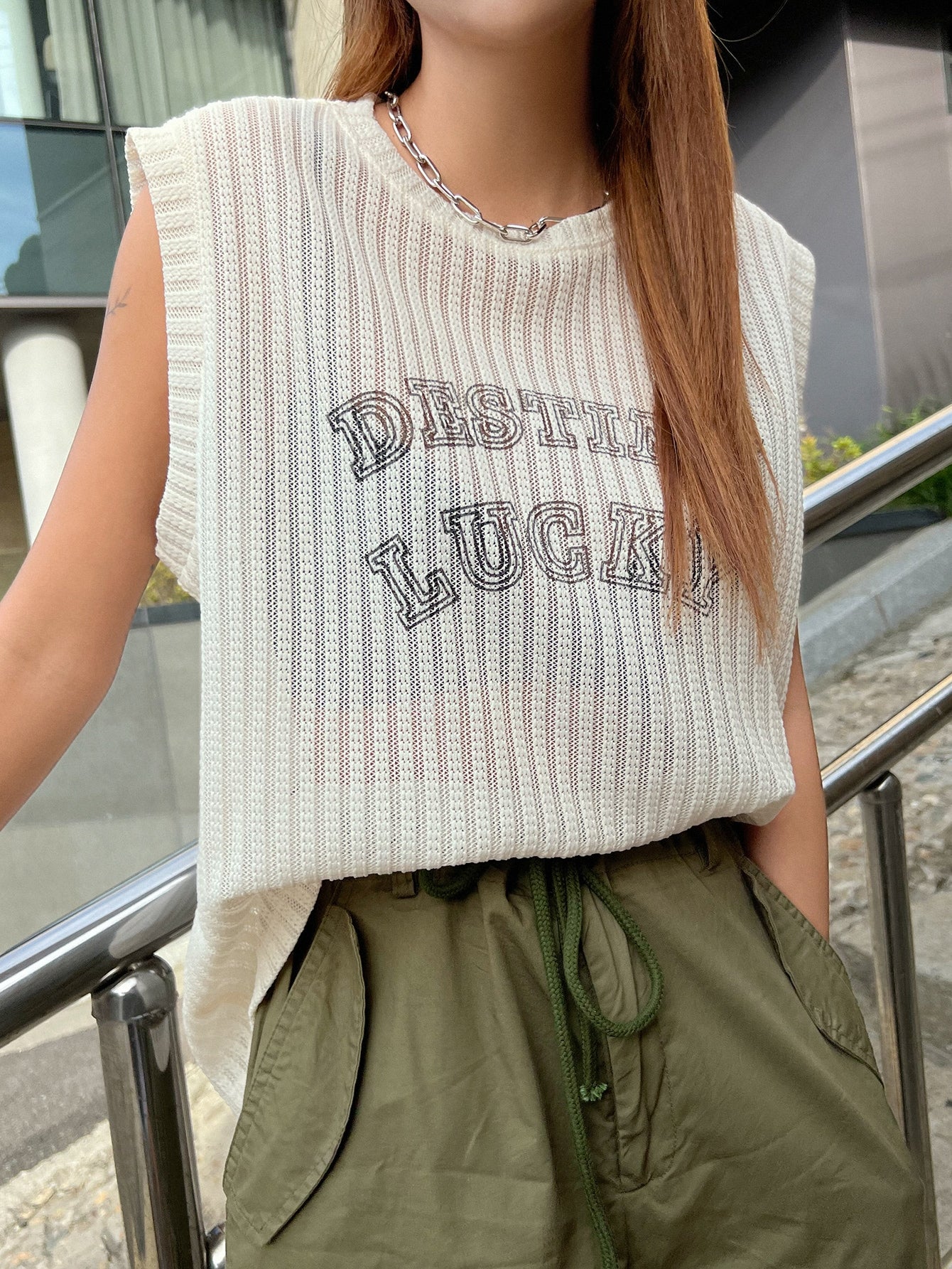 Letter Graphic Rib-knit Tank Top