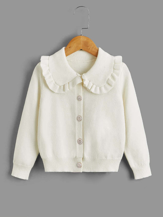 Young Girl Frill Trim Peter Pan Collar Cardigan