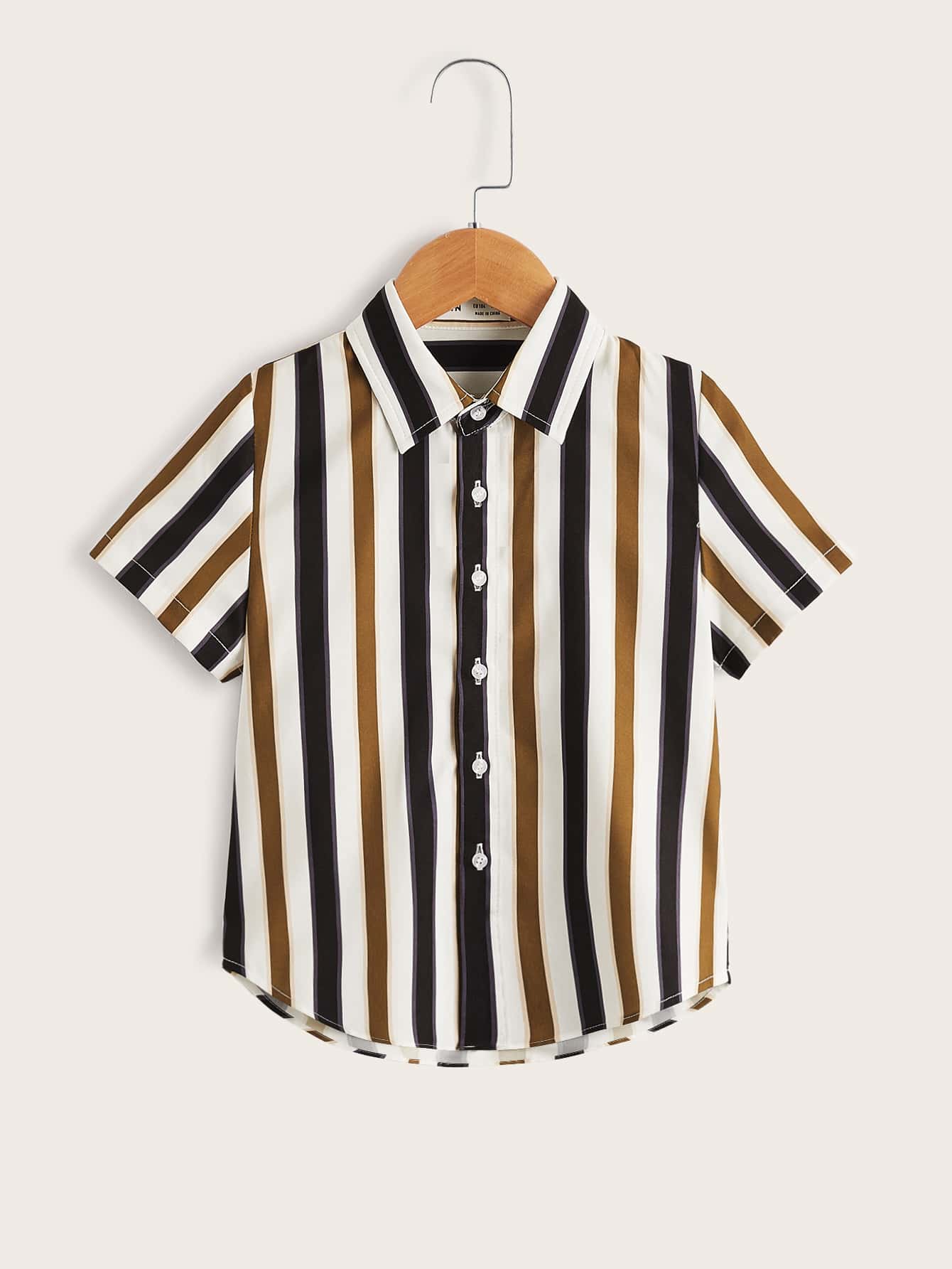 Young Boy Striped Print Curved Hem Shirt