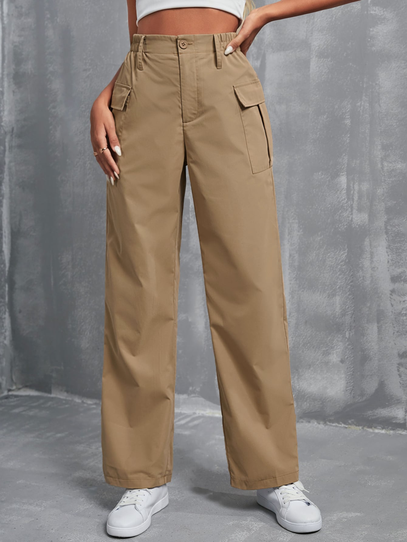 Casual Solid Color Straight Leg Work Pants