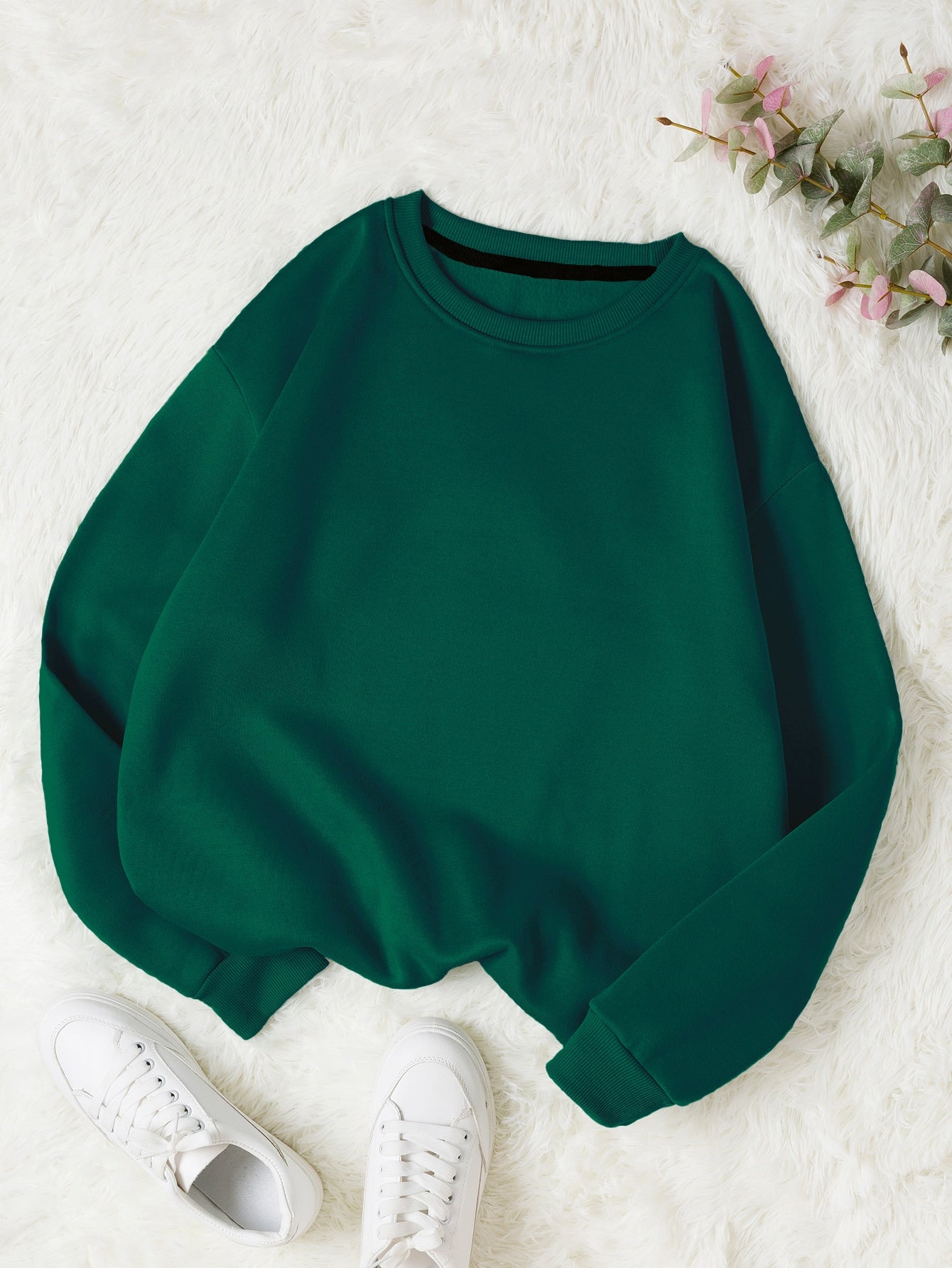 Solid Round Neck Thermal Pullover