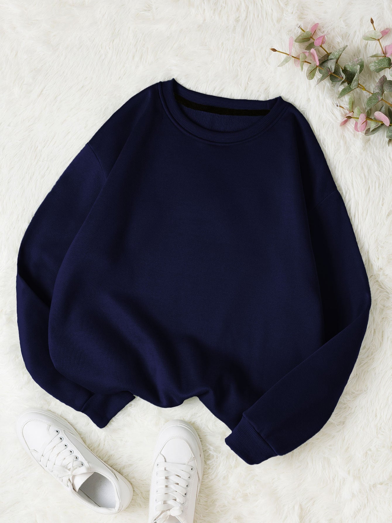 Regular Style Drop Shoulder Thickened Sweatshirt