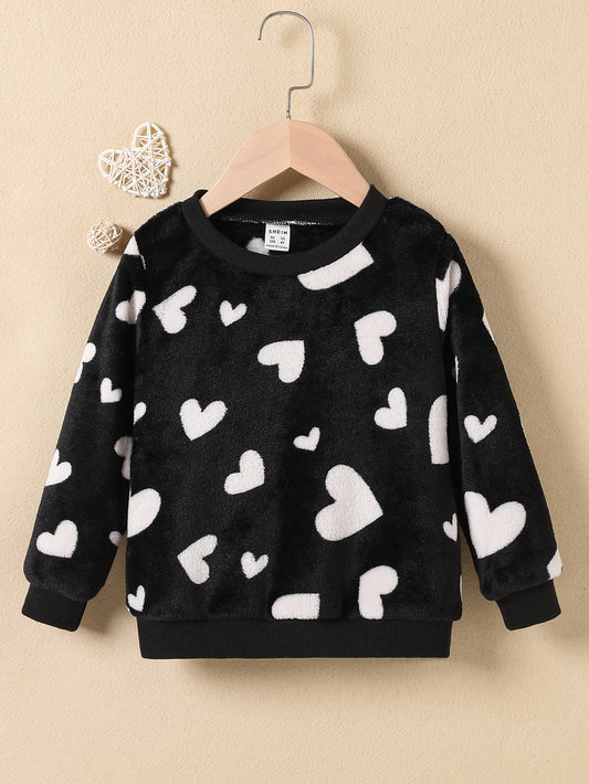 Young Girl Heart Pattern Flannel Sweatshirt