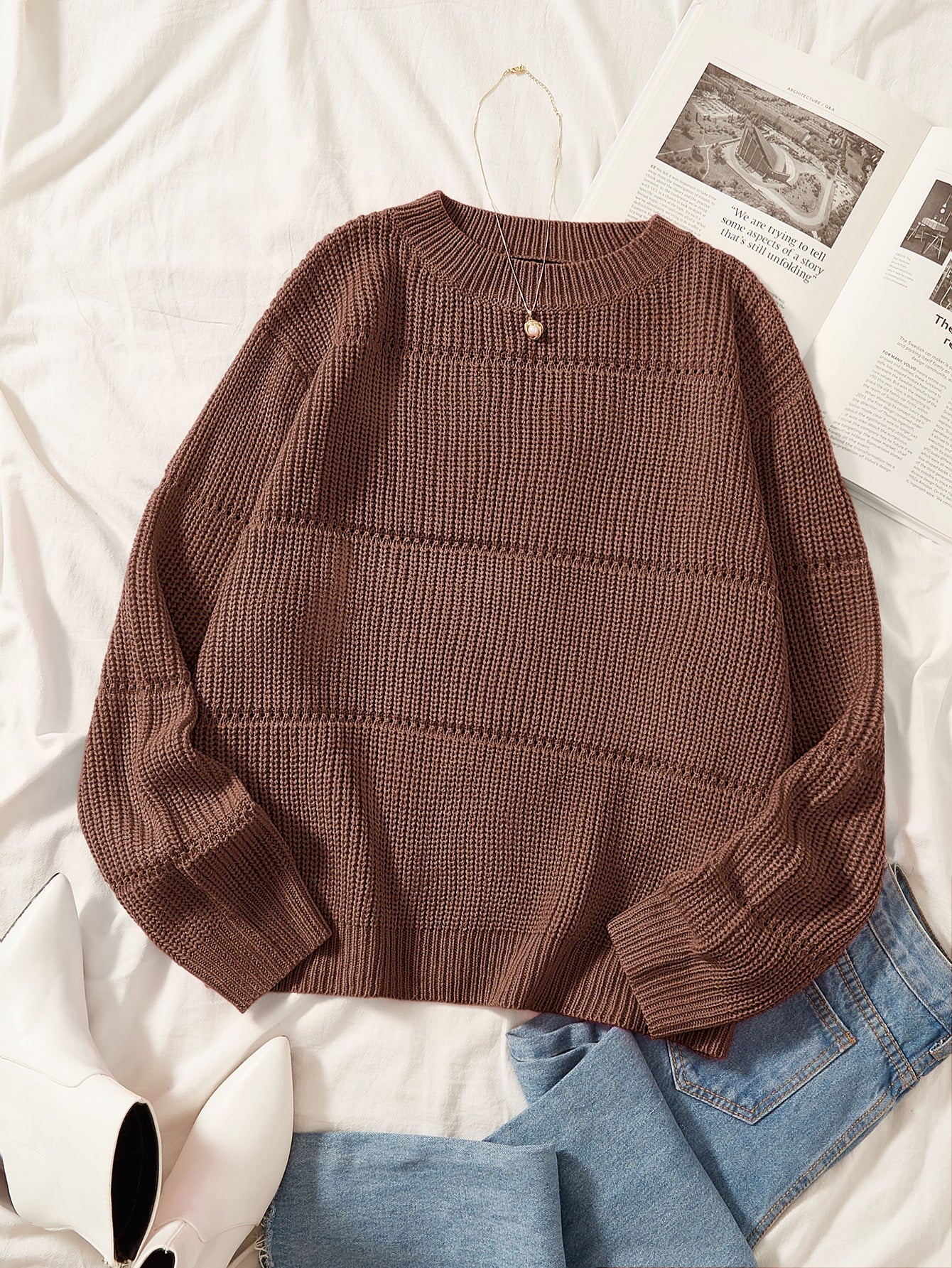 Plus Solid Ribbed Knit Sweater