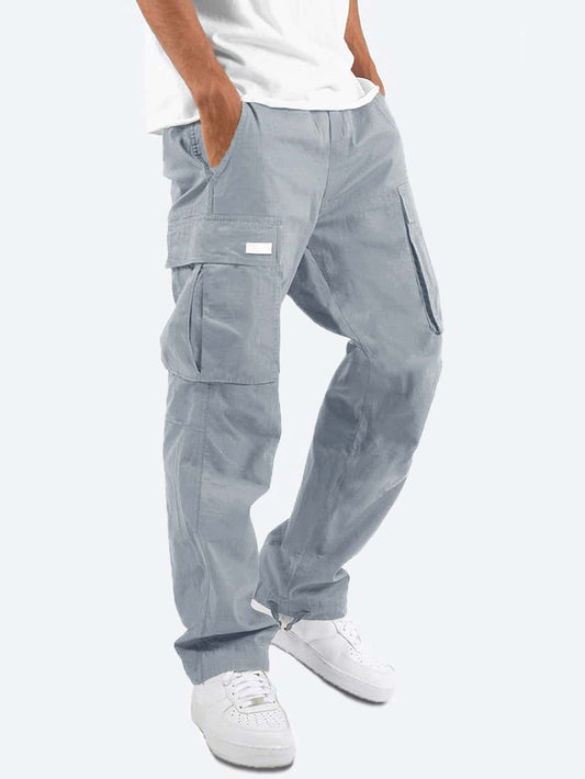 Men Patched Detail Flap Pocket Drawstring Waist Cargo Pants