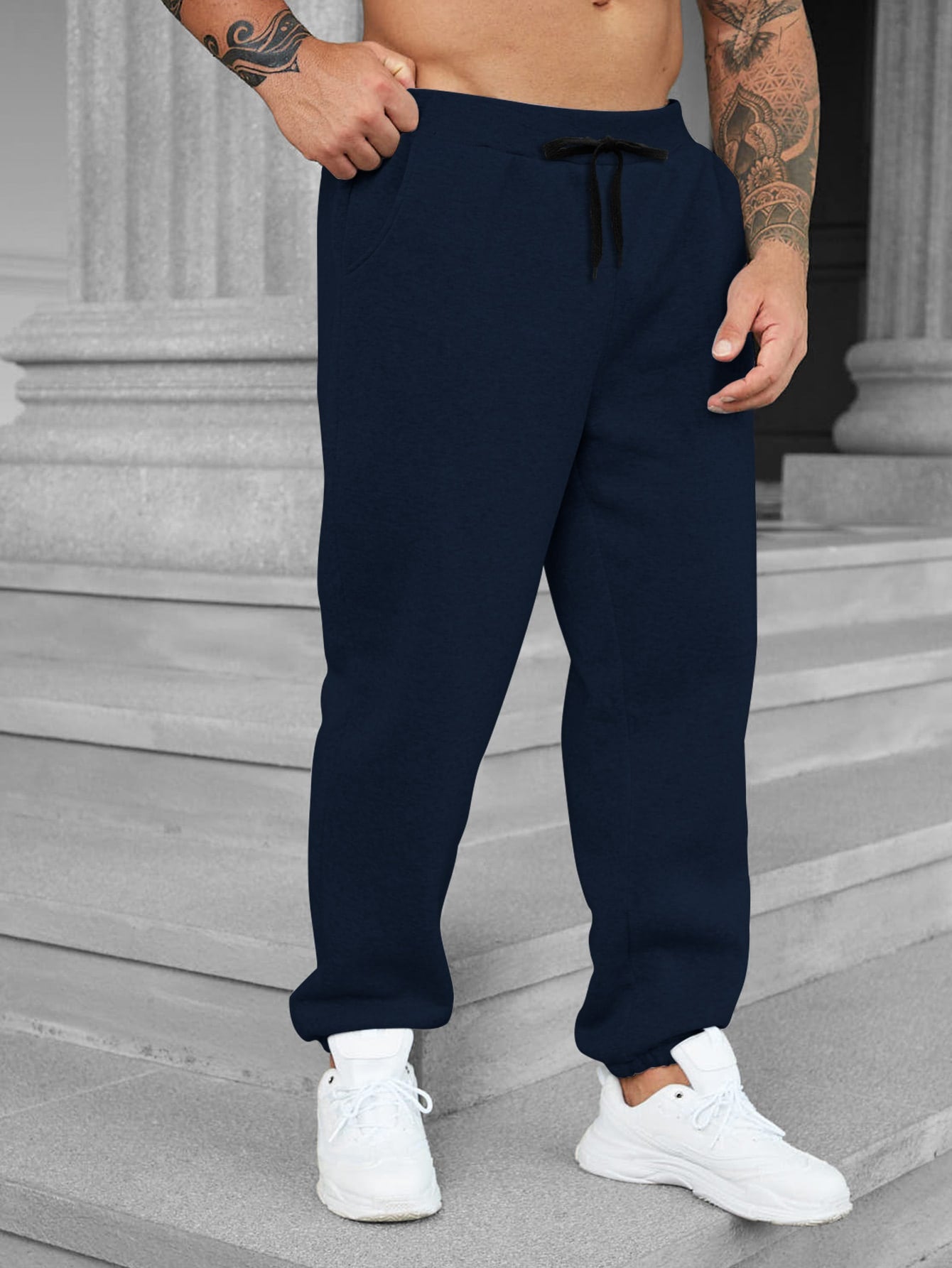 Men Plus Slant Pocket Drawstring Waist Sweatpants