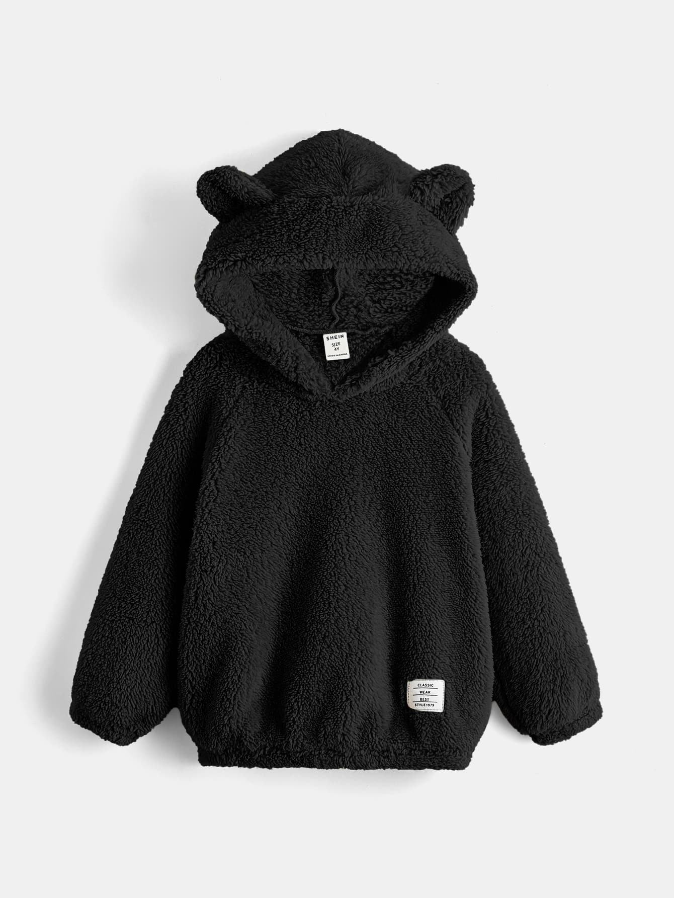 Young Boy 3D Bear Ear Letter Patchwork & Fleece Lining Hoodie ,  Cute, Casual, Suitable For Autumn And Winter