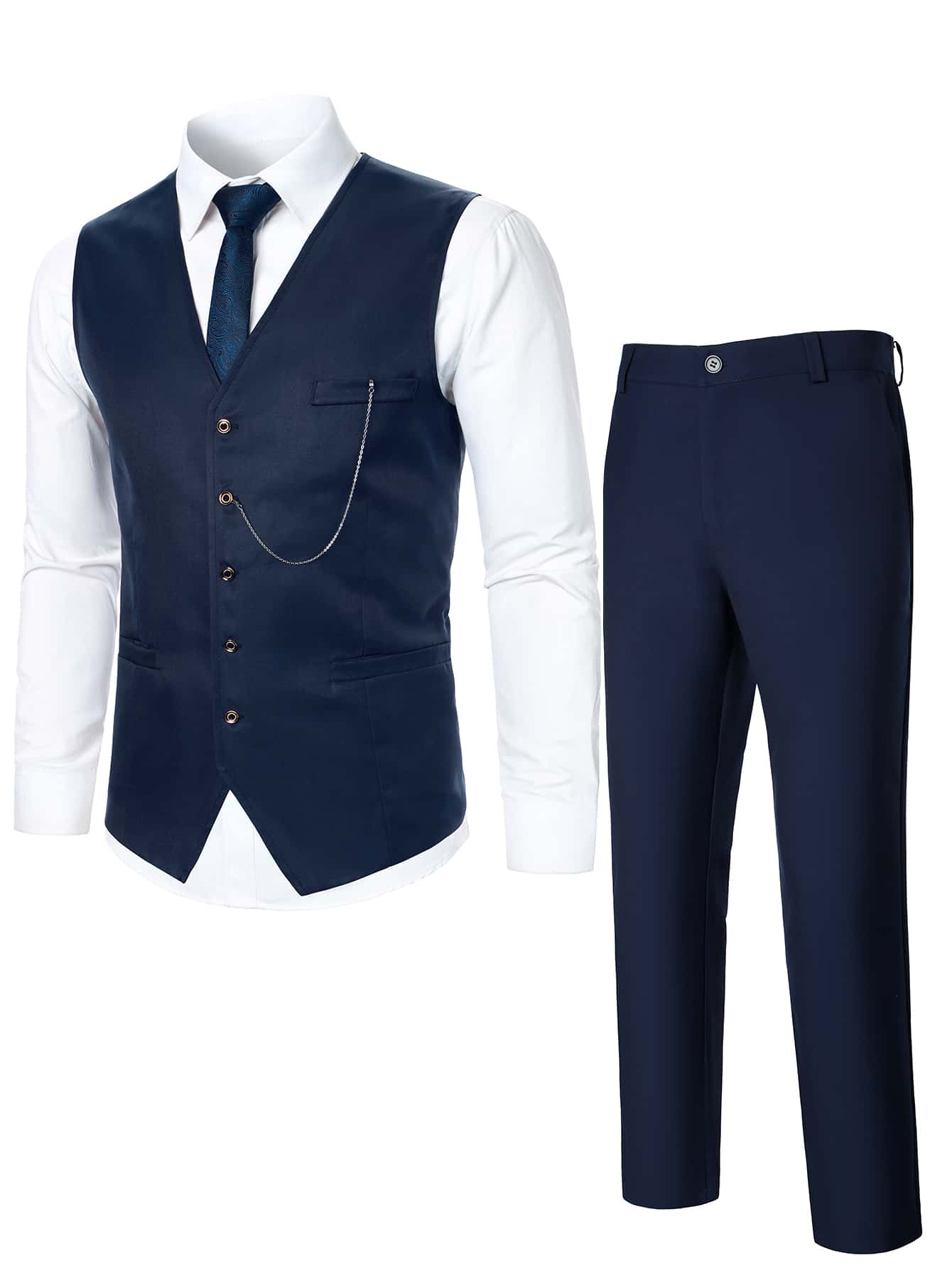 Men Single-Breasted Solid Color Suit Vest And Suit Pants Business Travel Outfit