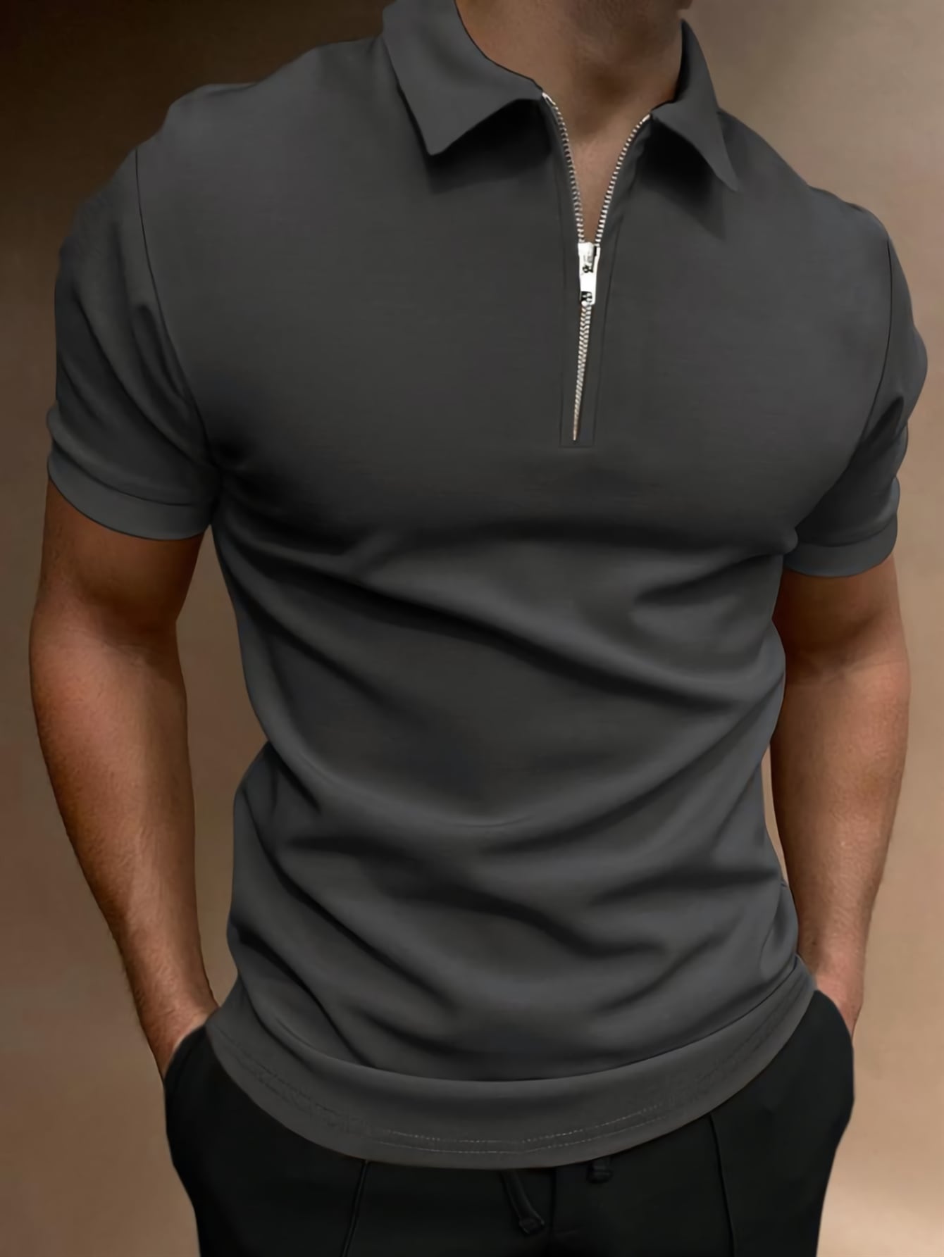 Men Quarter Zipper Polo Shirt