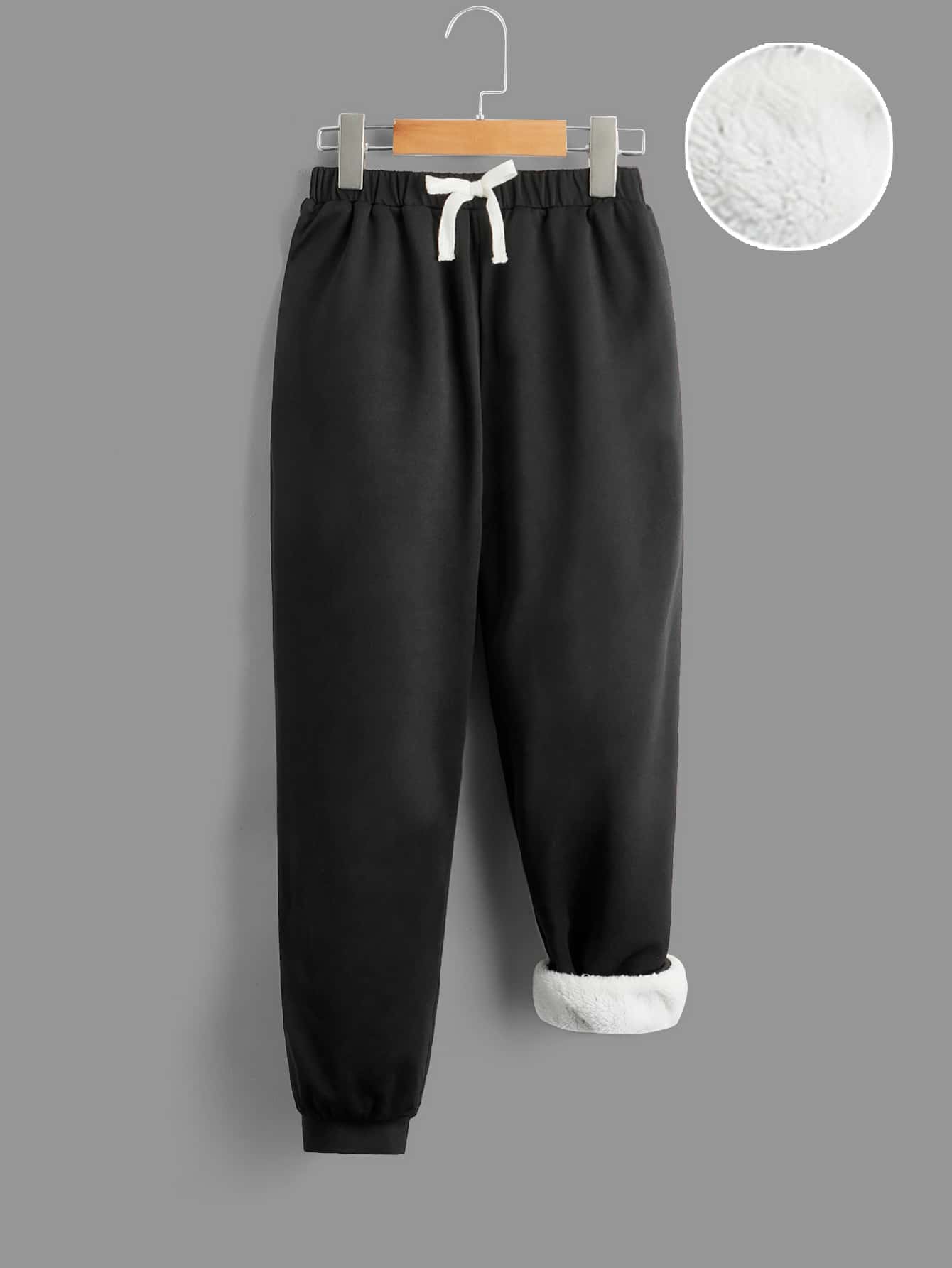 Boys' Solid Color Thickened Sweatpants With Elastic Waist And Fleece Lining