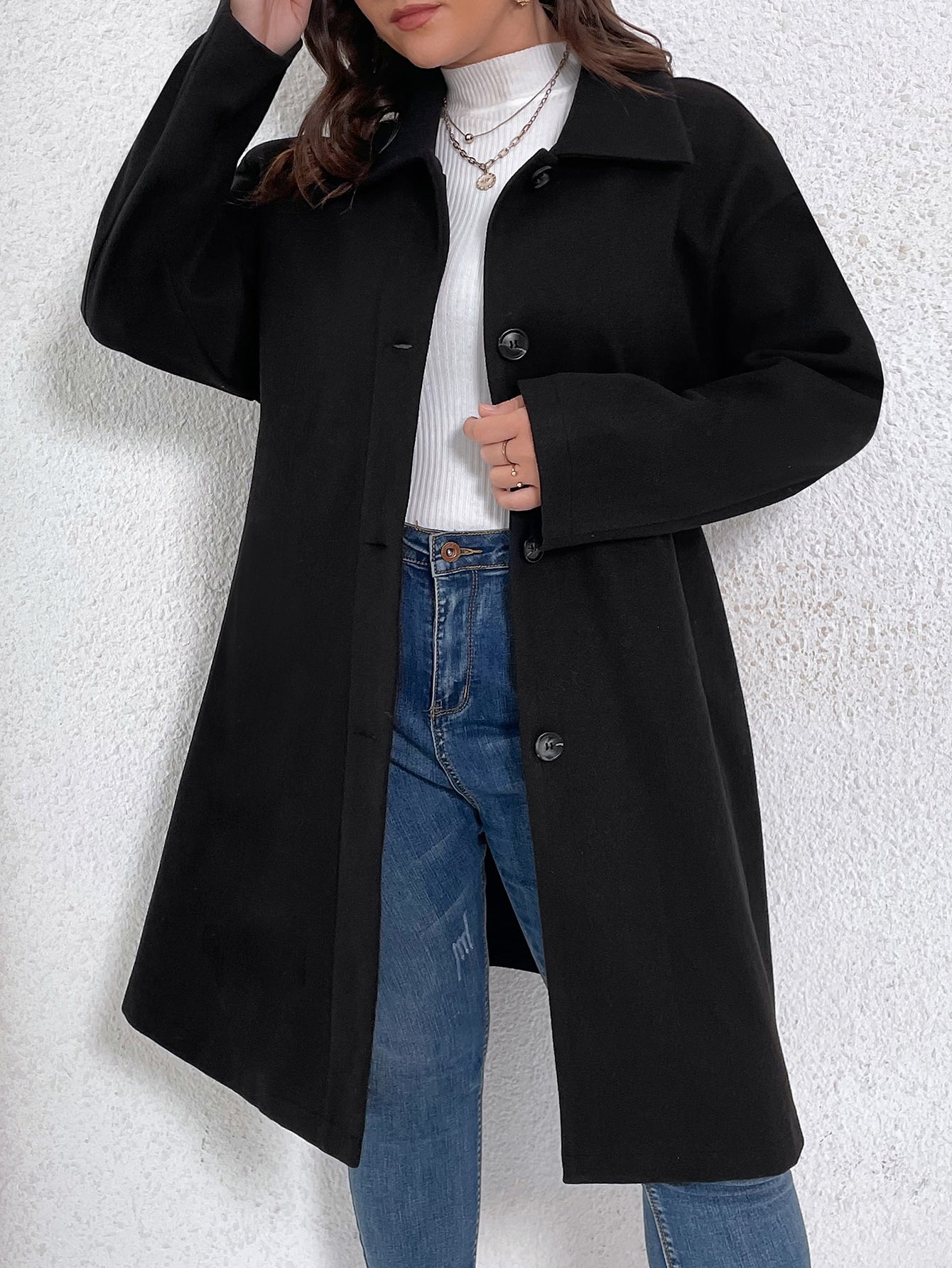 Frenchy Plus Single Breasted Overcoat