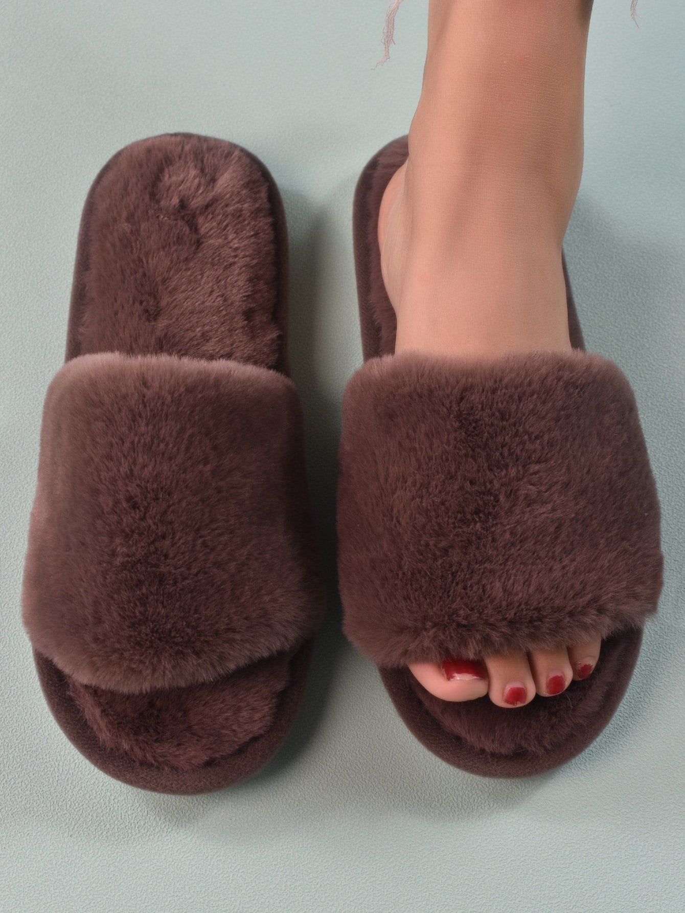 Women's Wine Red Fashionable Solid Bedroom Slippers, Minimalist Furry Slipper Shoes