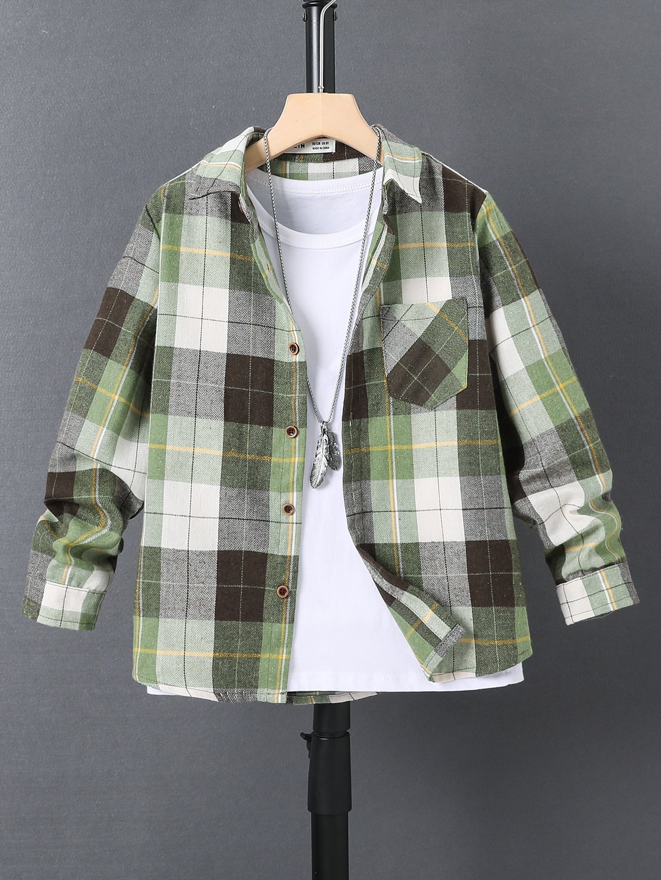 Tween Boy Plaid Patched Pocket Shirt Without Tee