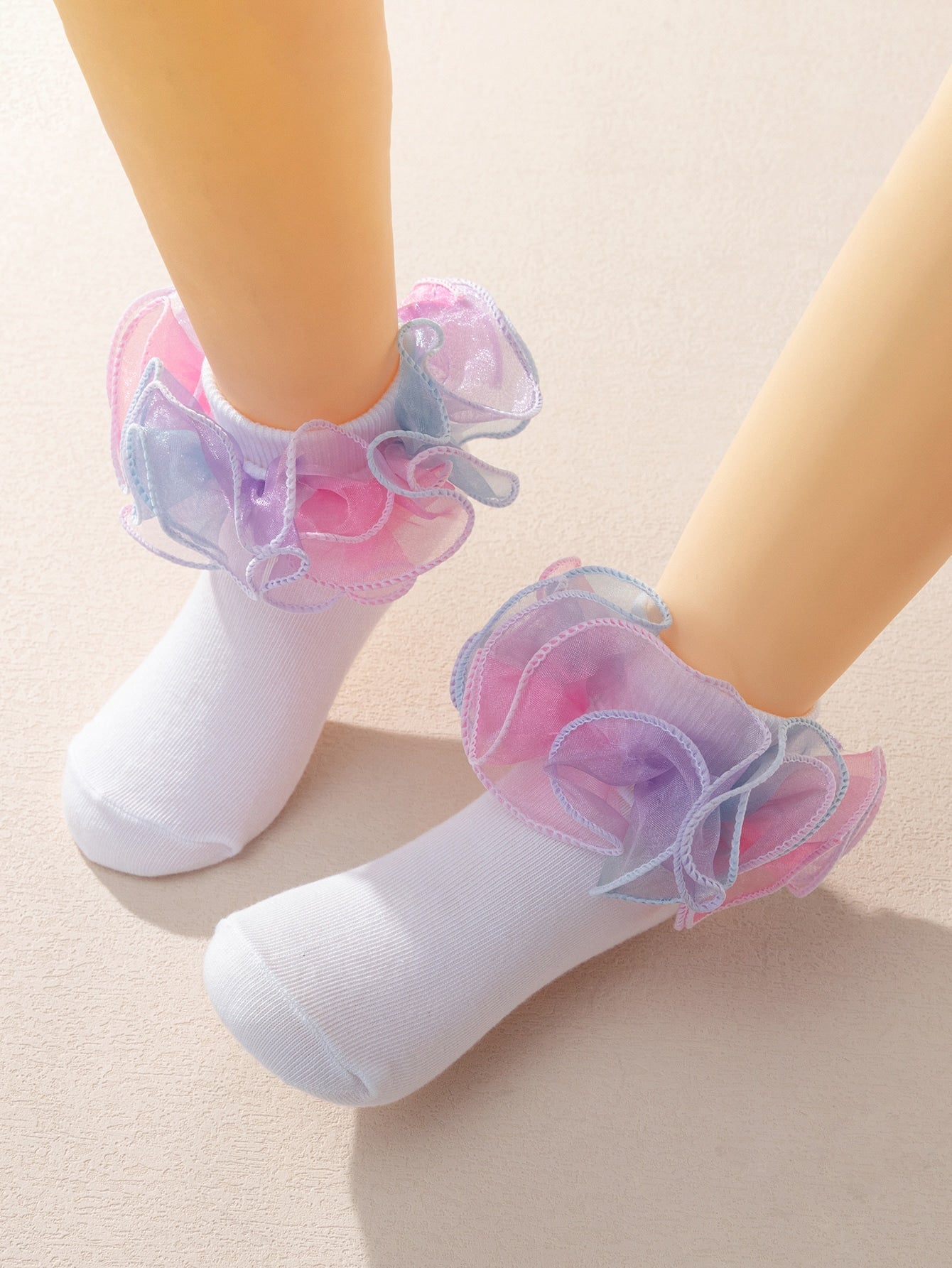 1 Pair Girls Princess Dance Short Socks With Lace Trims, Suitable For All Seasons