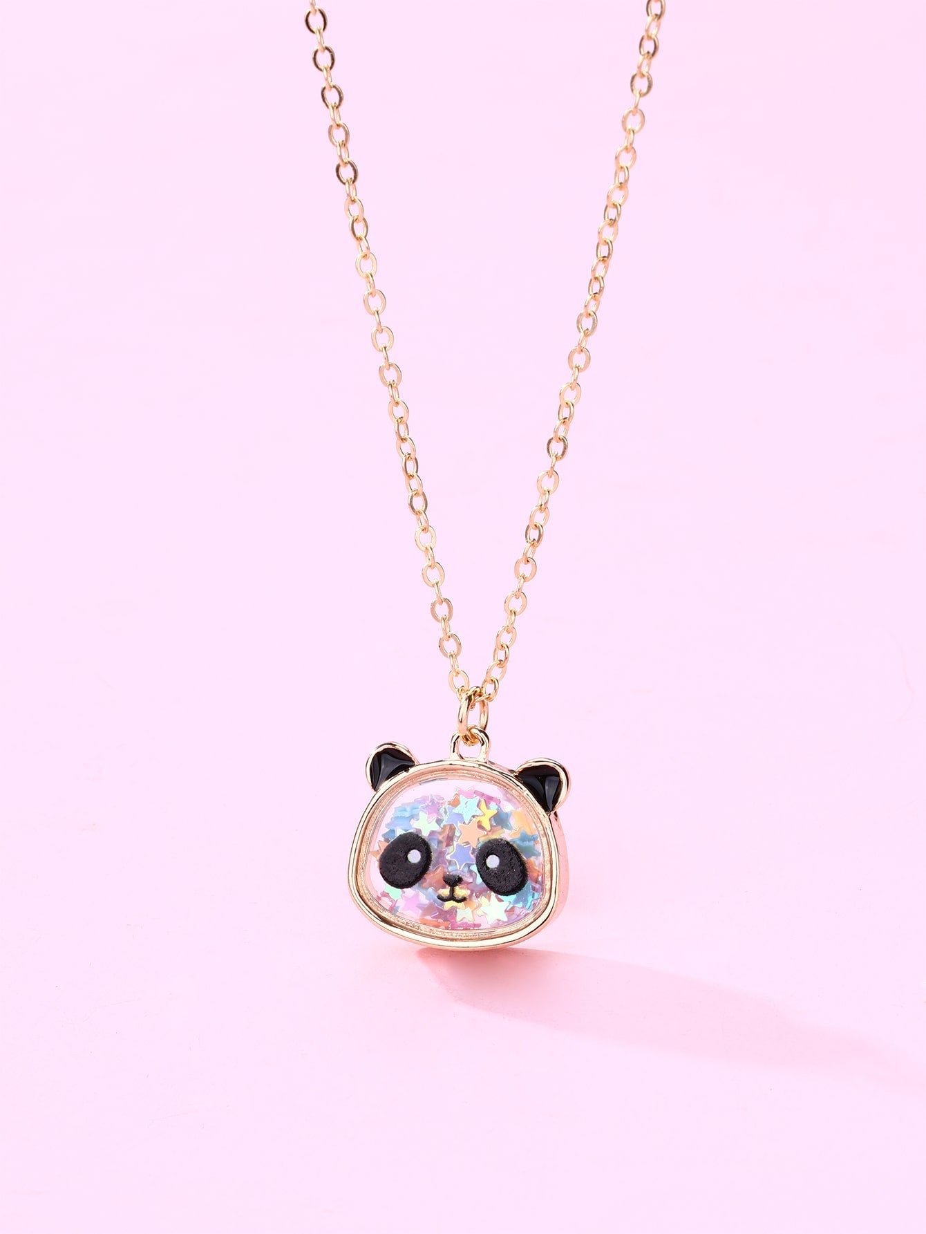 1pc Cute Bear Shaped Zinc Alloy Colored Glitter Pendant Necklace For Little Girls, Suitable For Daily Wear