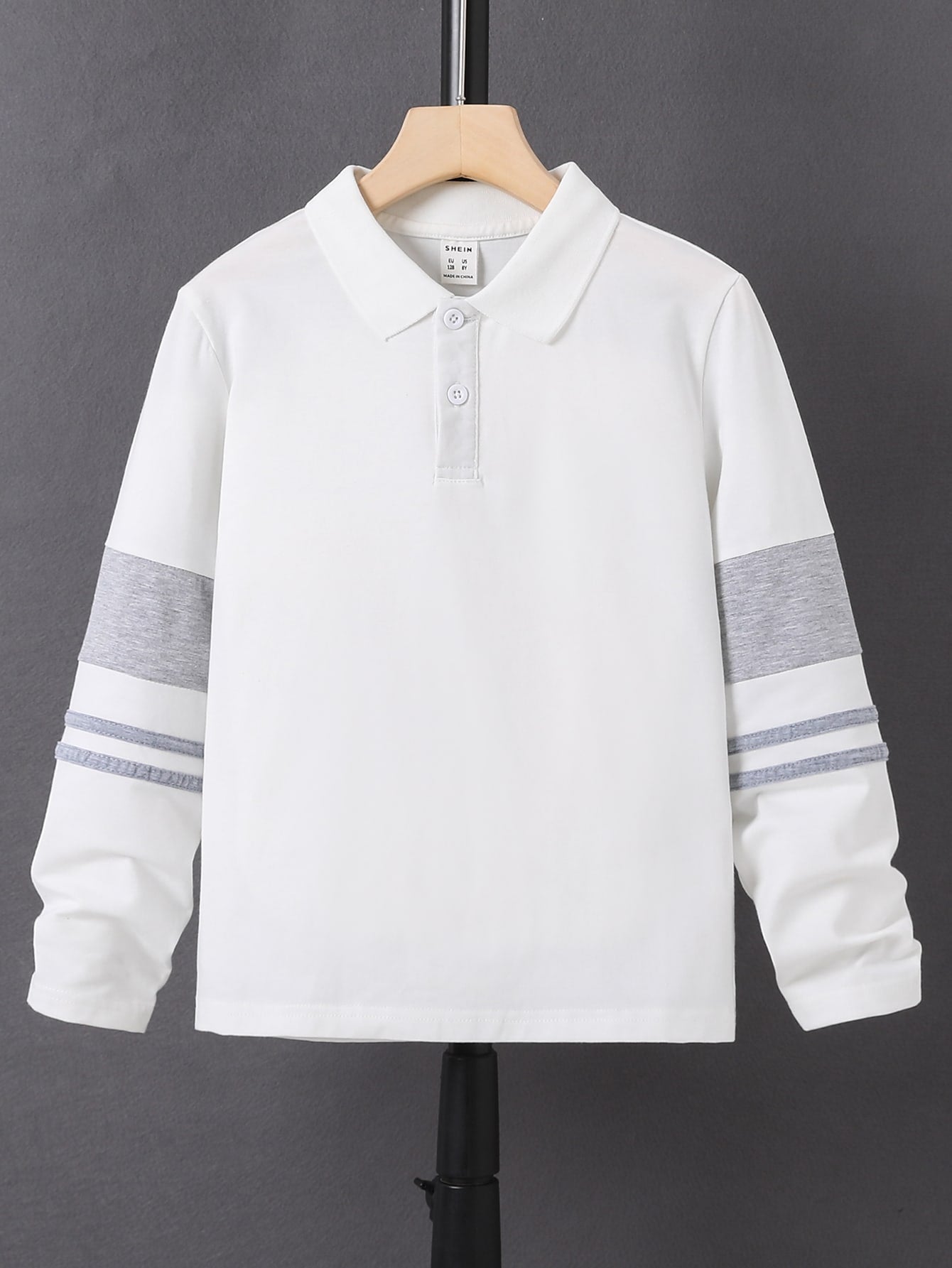 Tween Boy Long Sleeve Colorblock Polo Shirt, Fashionable Collar White Top