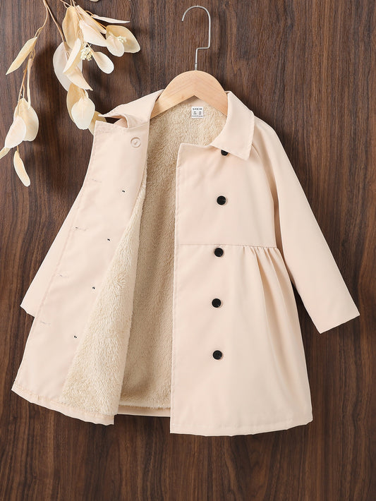 Young Girl Raglan Sleeve Double Breasted Teddy Lined Coat