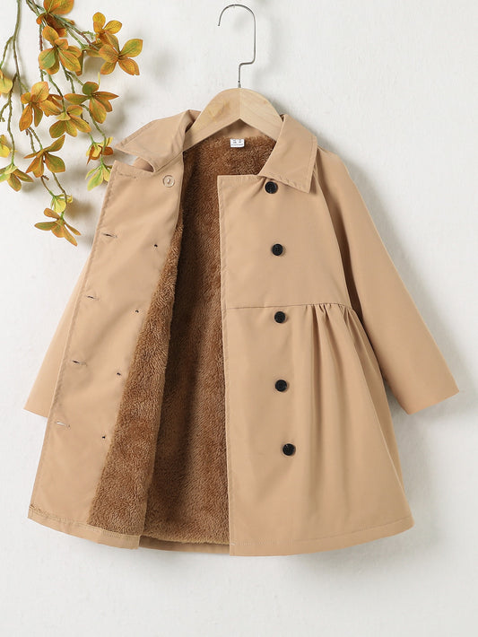 Young Girl Raglan Sleeve Double Breasted Teddy Lined Coat