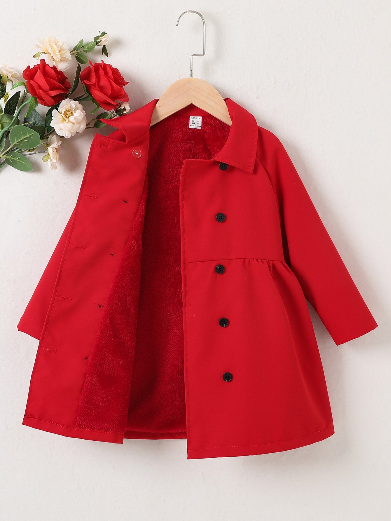 Young Girl Raglan Sleeve Double Breasted Teddy Lined Coat