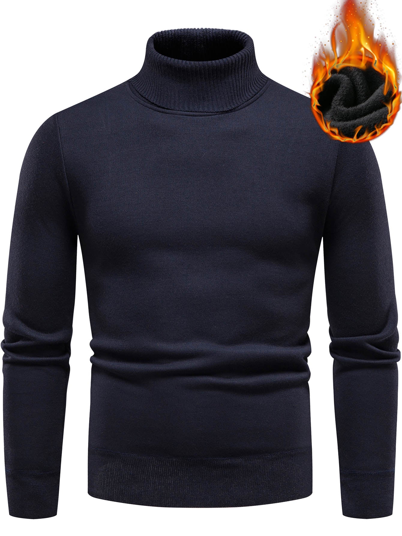 Men Solid Turtleneck Thermal Lined Sweater