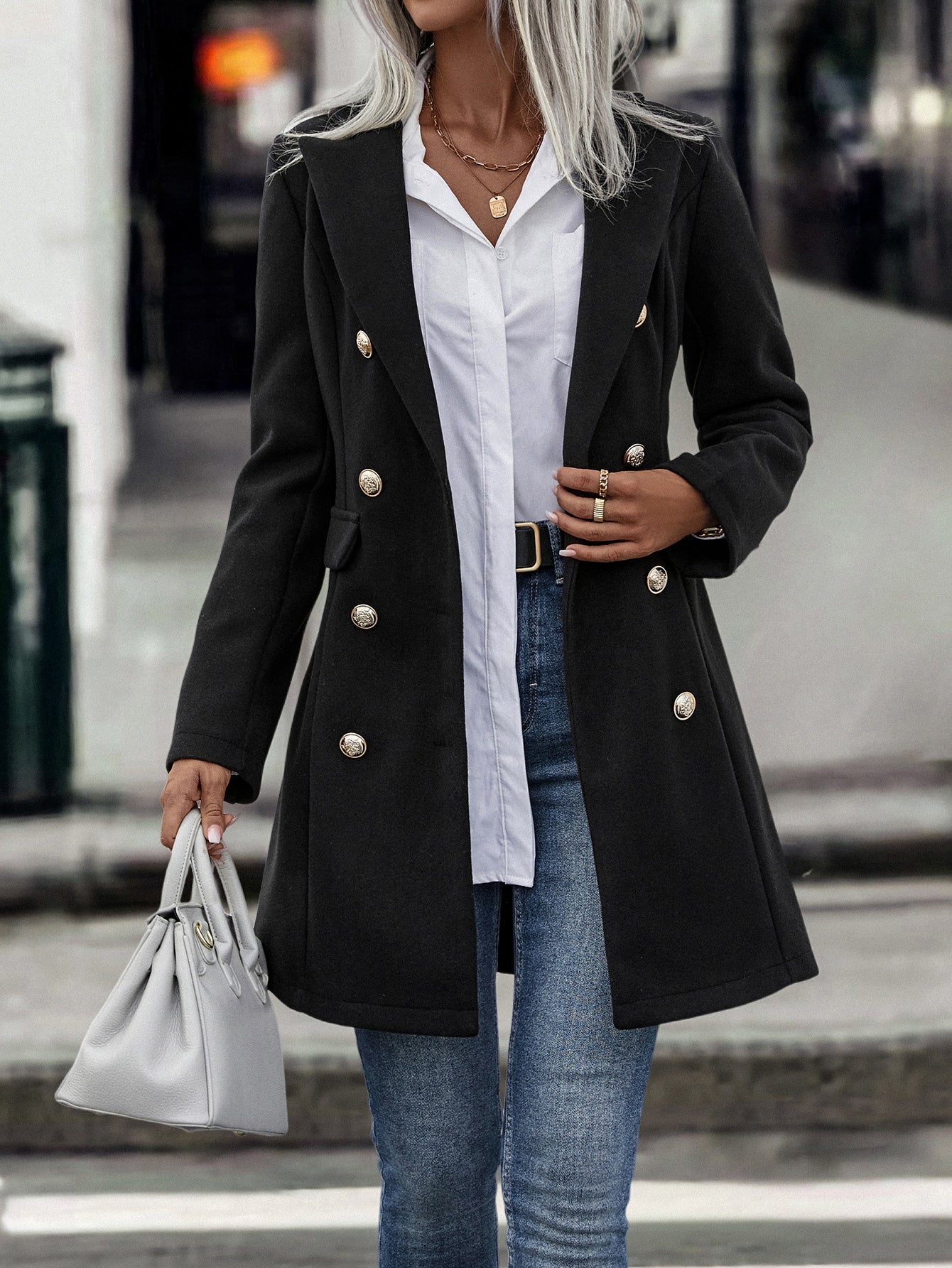 Lapel Neck Double Breasted Overcoat