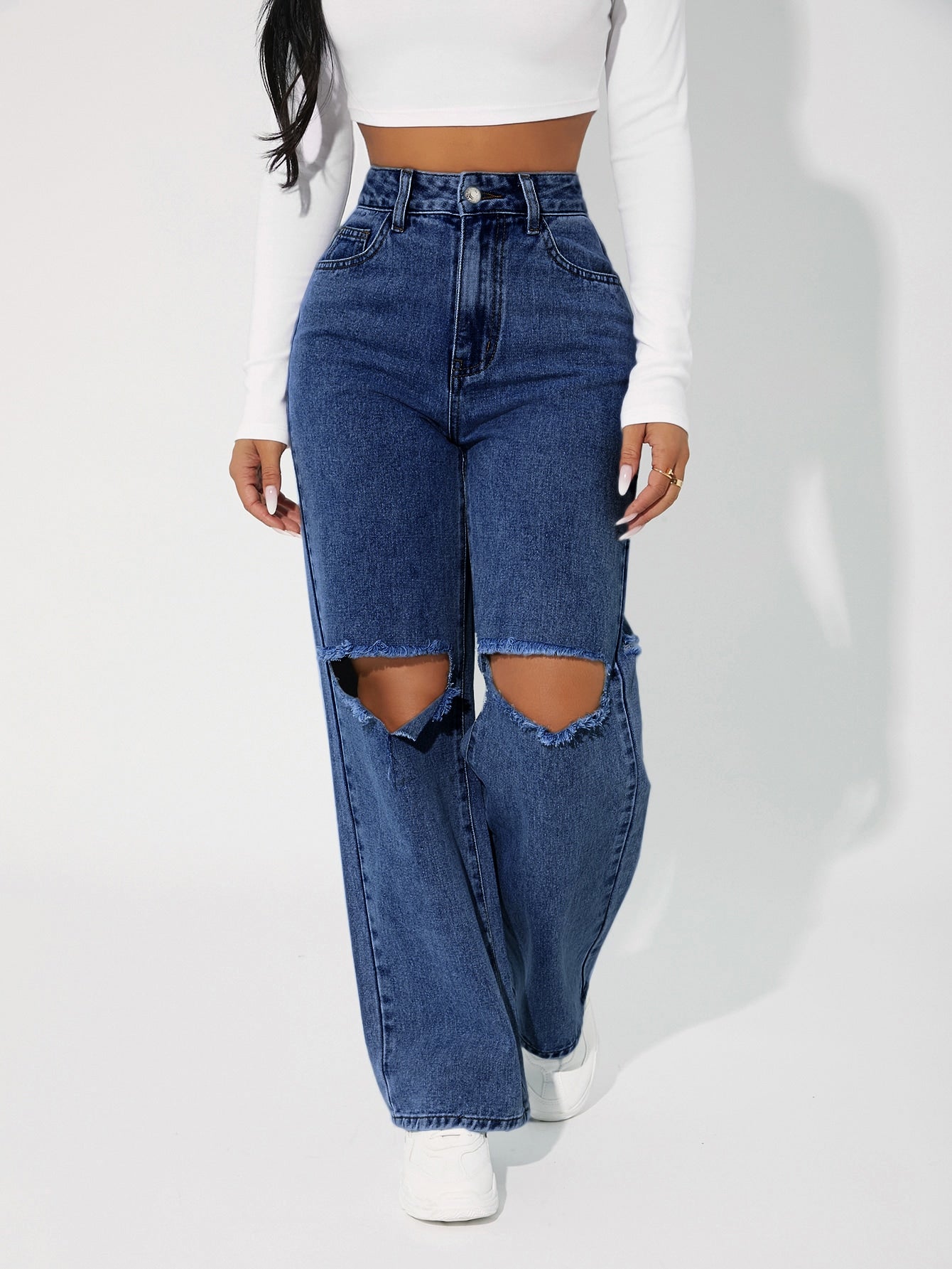 High Waist Cut Out Straight Leg Jeans