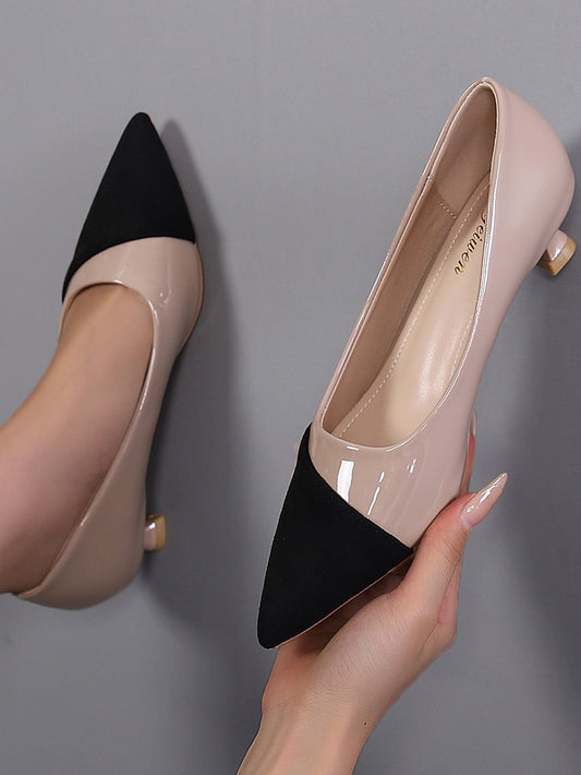 Women's Lightweight Comfortable Fashionable Pointed Toe Color Block High Heels