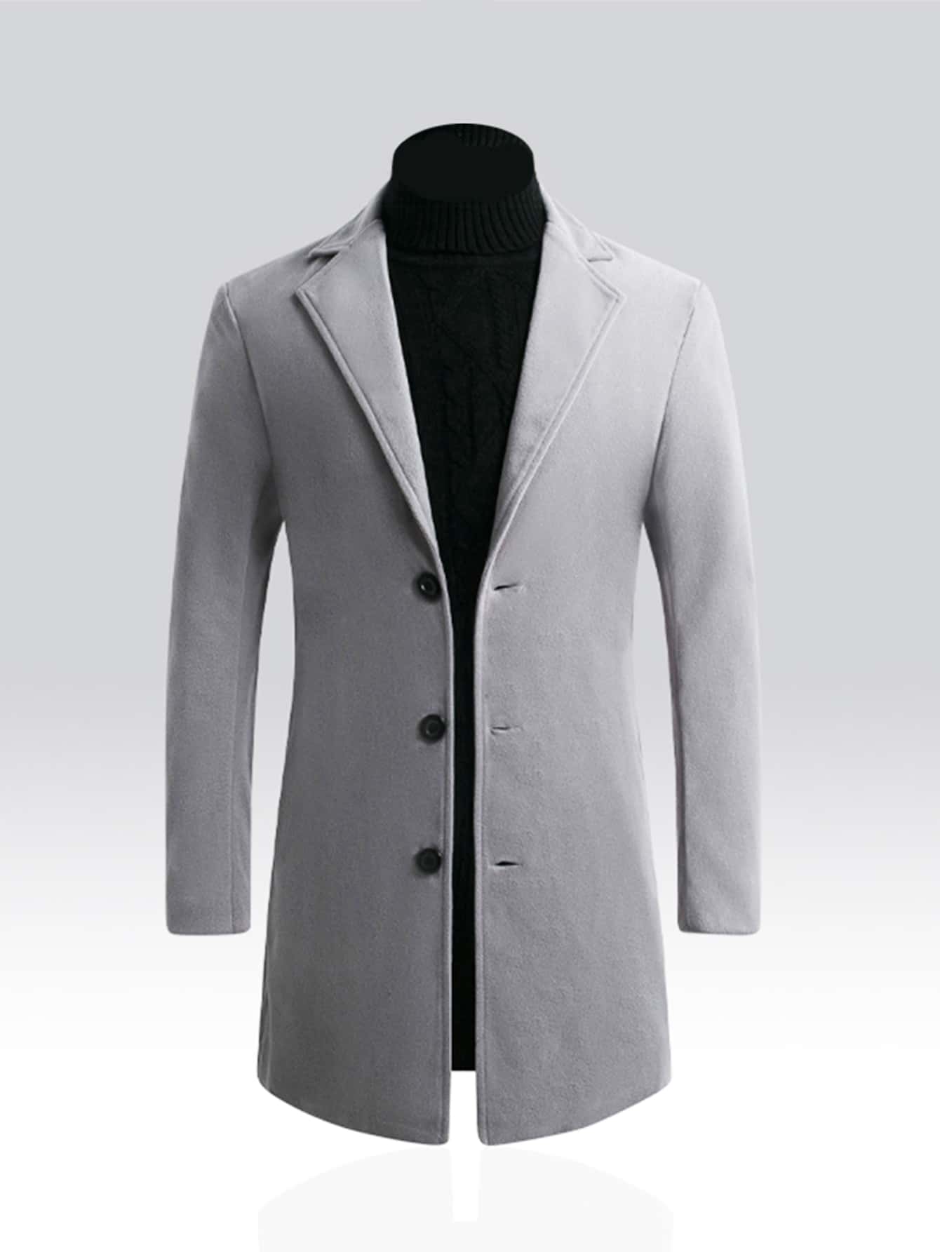 Men 1pc Lapel Collar Single Breasted Overcoat