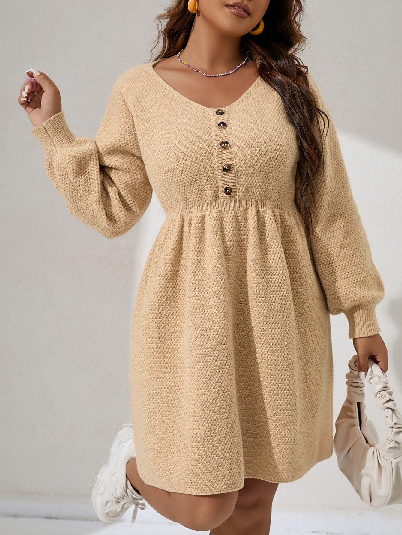 Plus Lantern Sleeve Sweater Dress