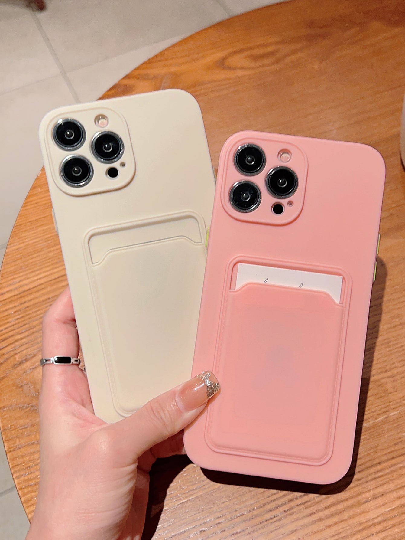 2pcs Solid Card Slot Phone Case