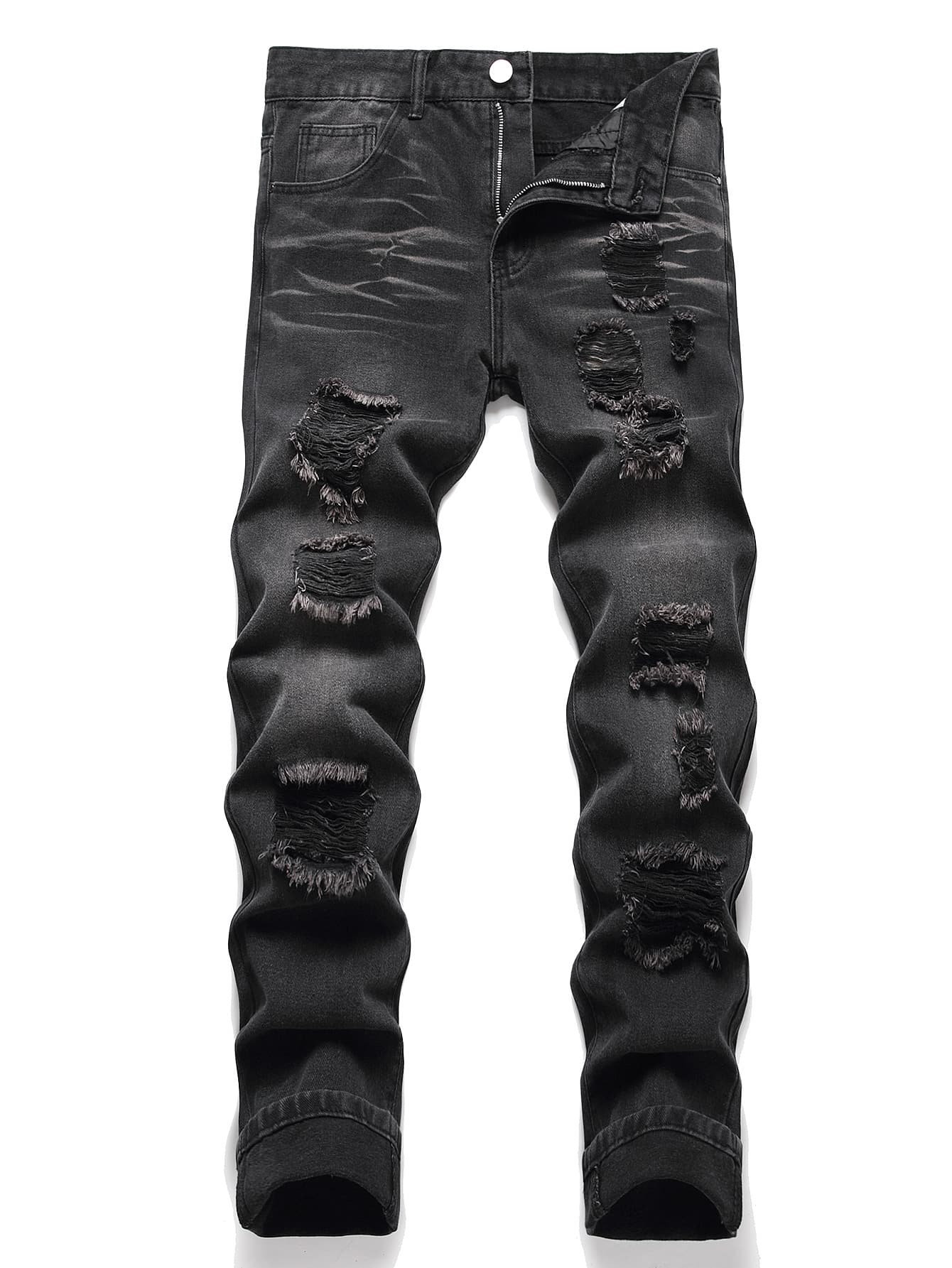 Men Cotton Ripped Frayed Cat Scratch Jeans