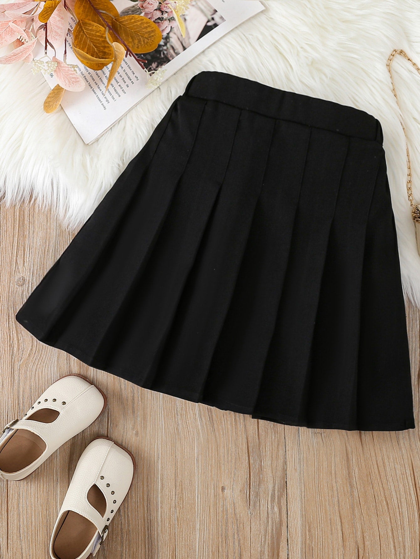 Solid Color Pleated Skirt For Tween Girls