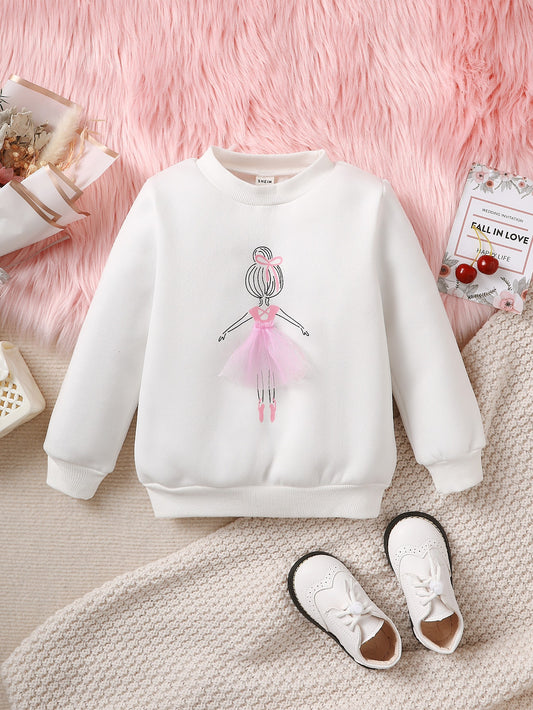 Young Girl Figure Graphic Mesh Panel Sweatshirt