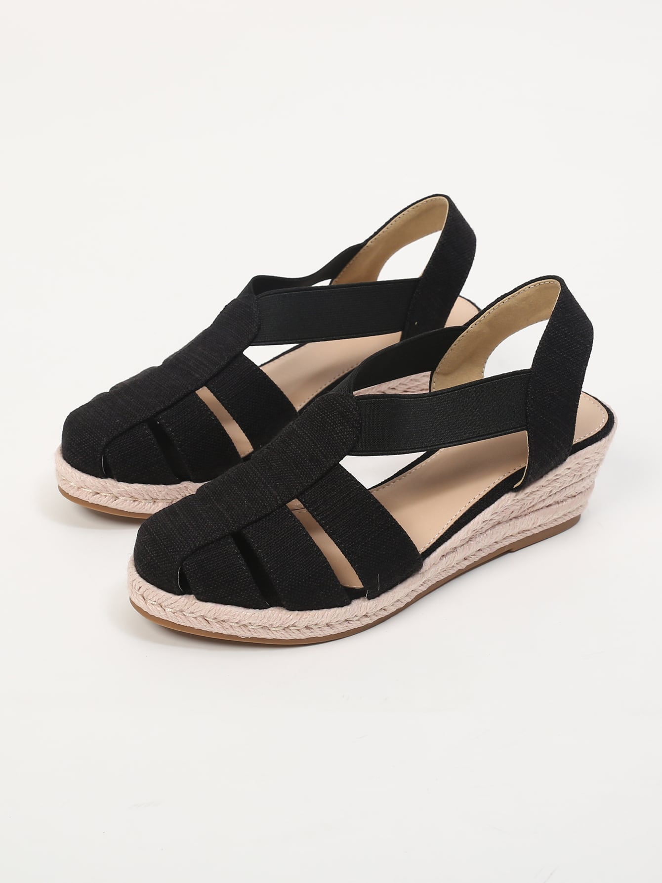 Women Cut Out Espadrille Slingback Wedge Sandals, Vacation Summer Hollow Out Black Ankle Strap Wedges