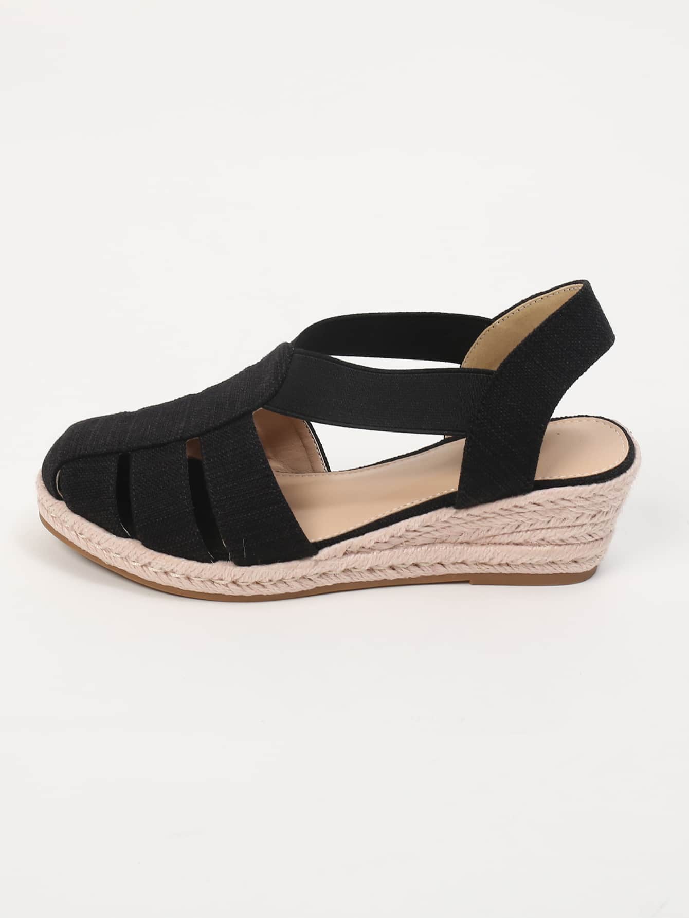 Women Cut Out Espadrille Slingback Wedge Sandals, Vacation Summer Hollow Out Black Ankle Strap Wedges