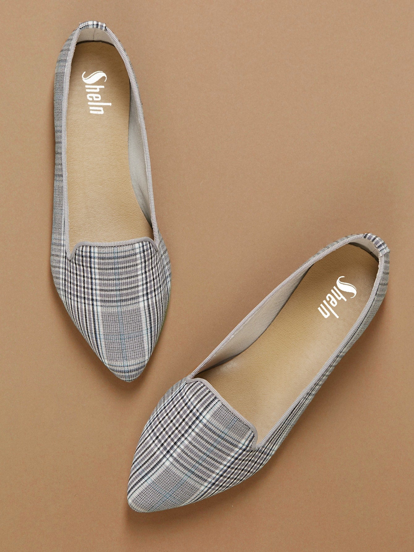 Slip On Pointy Toe Plaid Ballet Flats