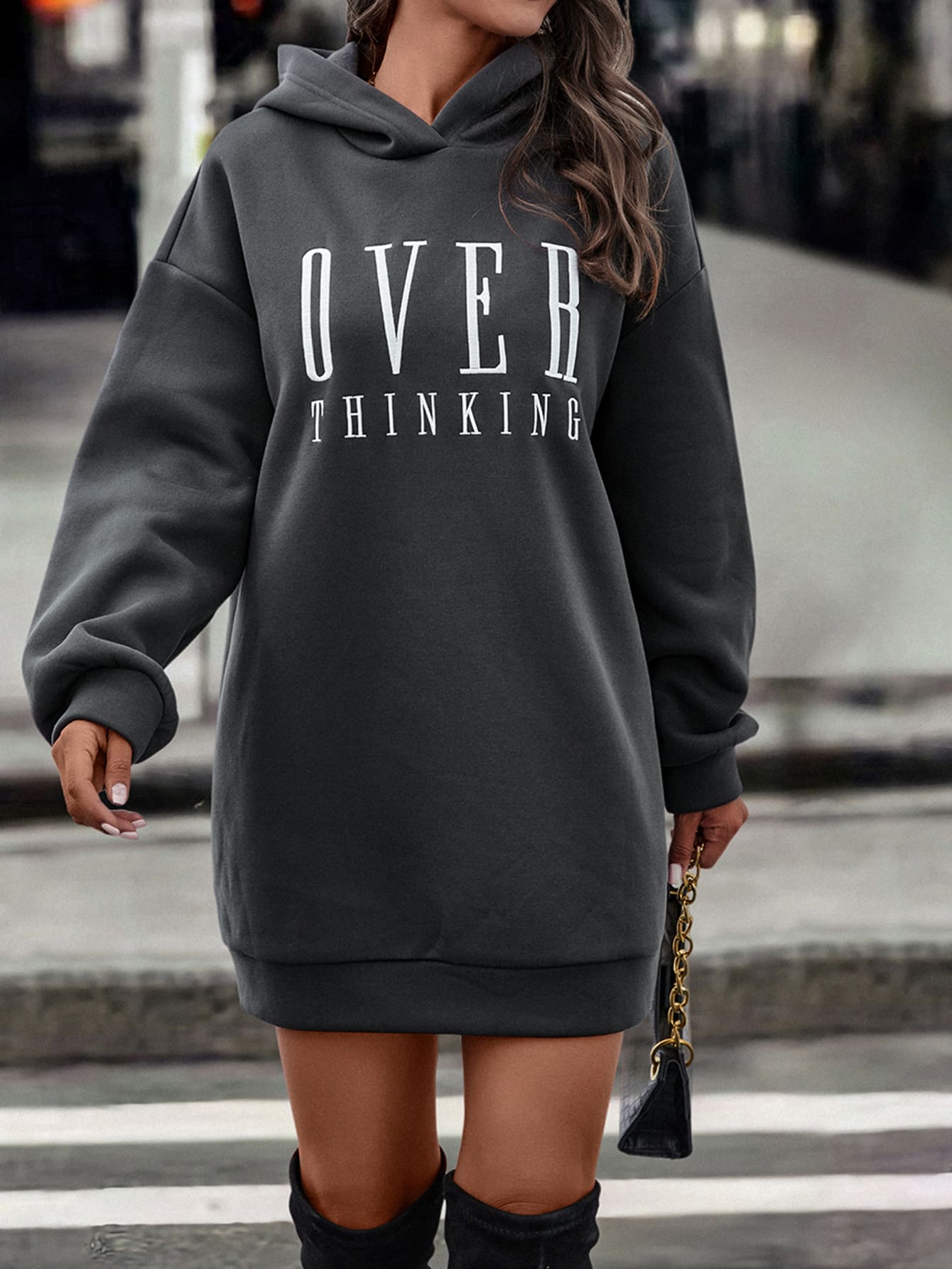 Women's Hooded Letter Print Loose Fit Long Sleeve Sweatshirt