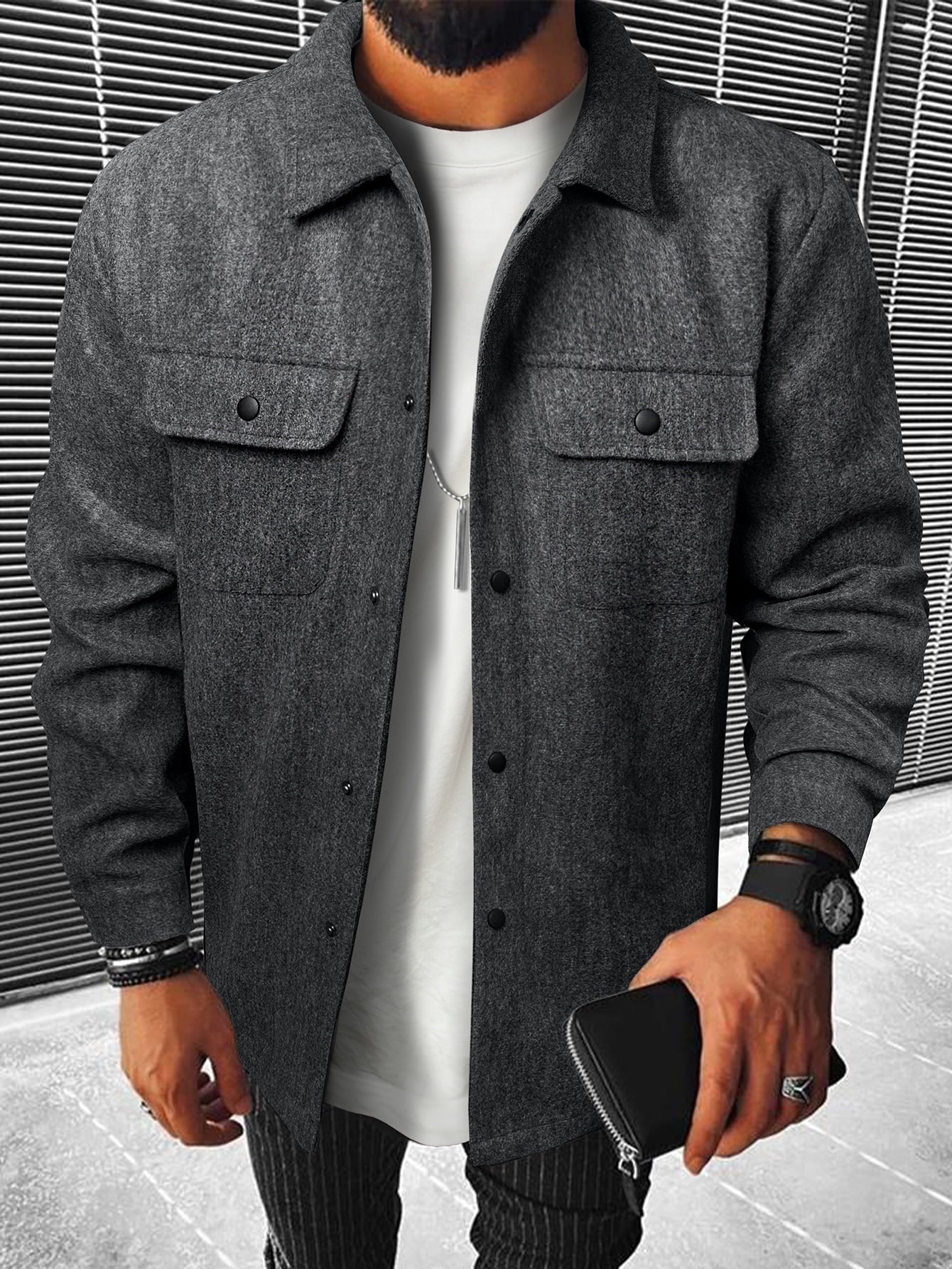 Men Flap Pocket Overcoat