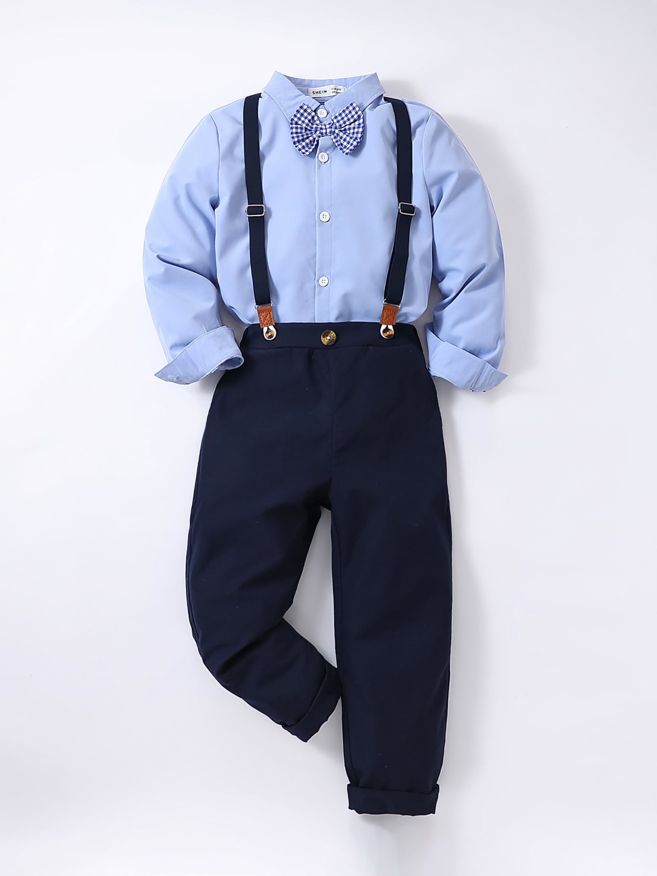 Tween Boy Bow Front Shirt & Suspender Pants