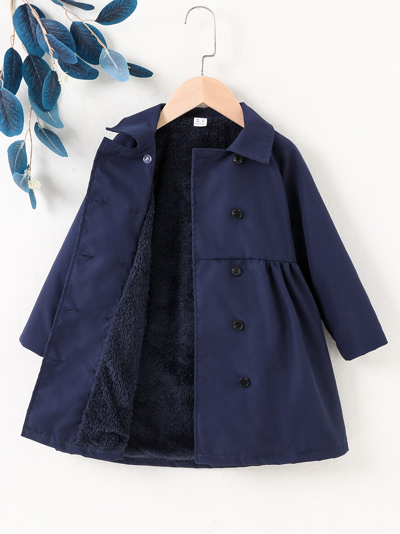 Young Girl Raglan Sleeve Double Breasted Teddy Lined Coat