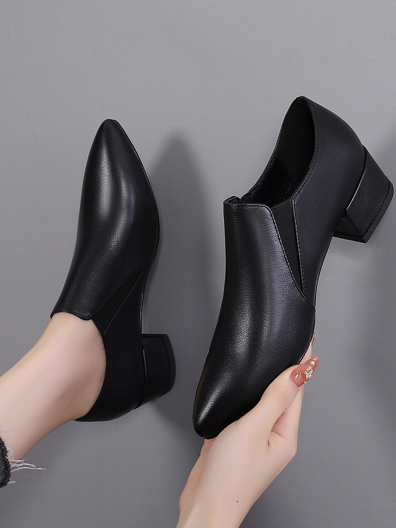 Women Pointed Toe Pumps Medium Block Heel Work Shoes, New Casual Office Footwear For Spring And Autumn