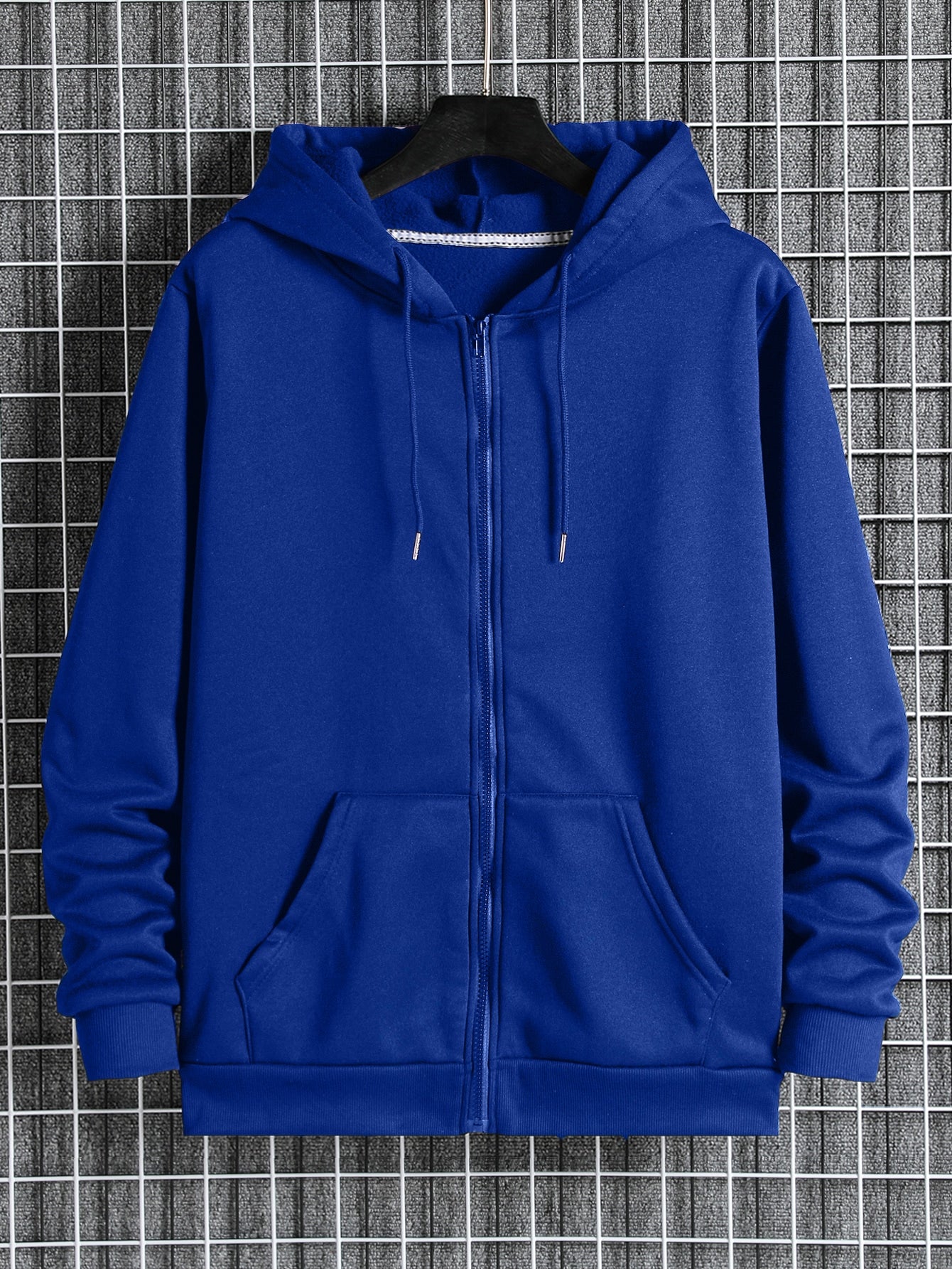 Men Zip Up Drawstring Thermal Lined Hoodie