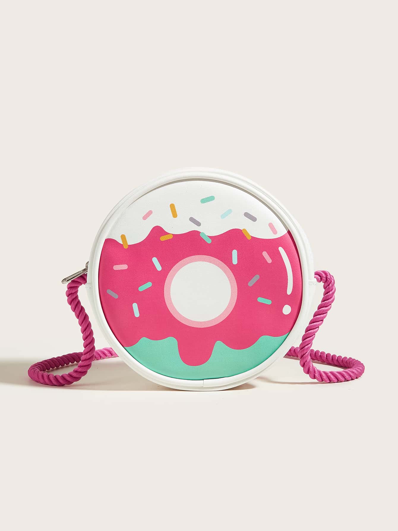 1pc Girls' Pink Pu Donut Shaped Crossbody Bag With Cute And Fun Design