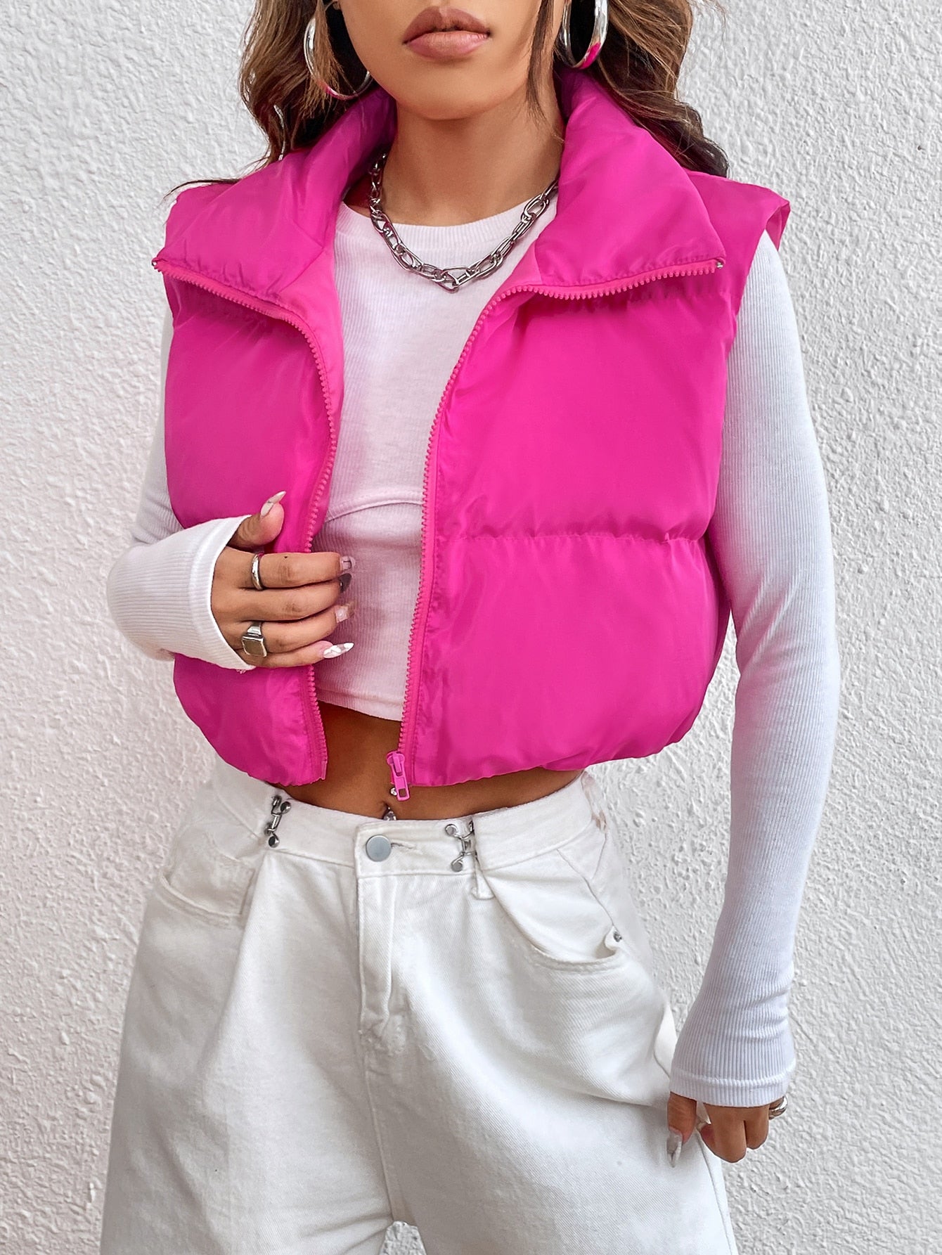 Zipper Front Vest Puffer Coat