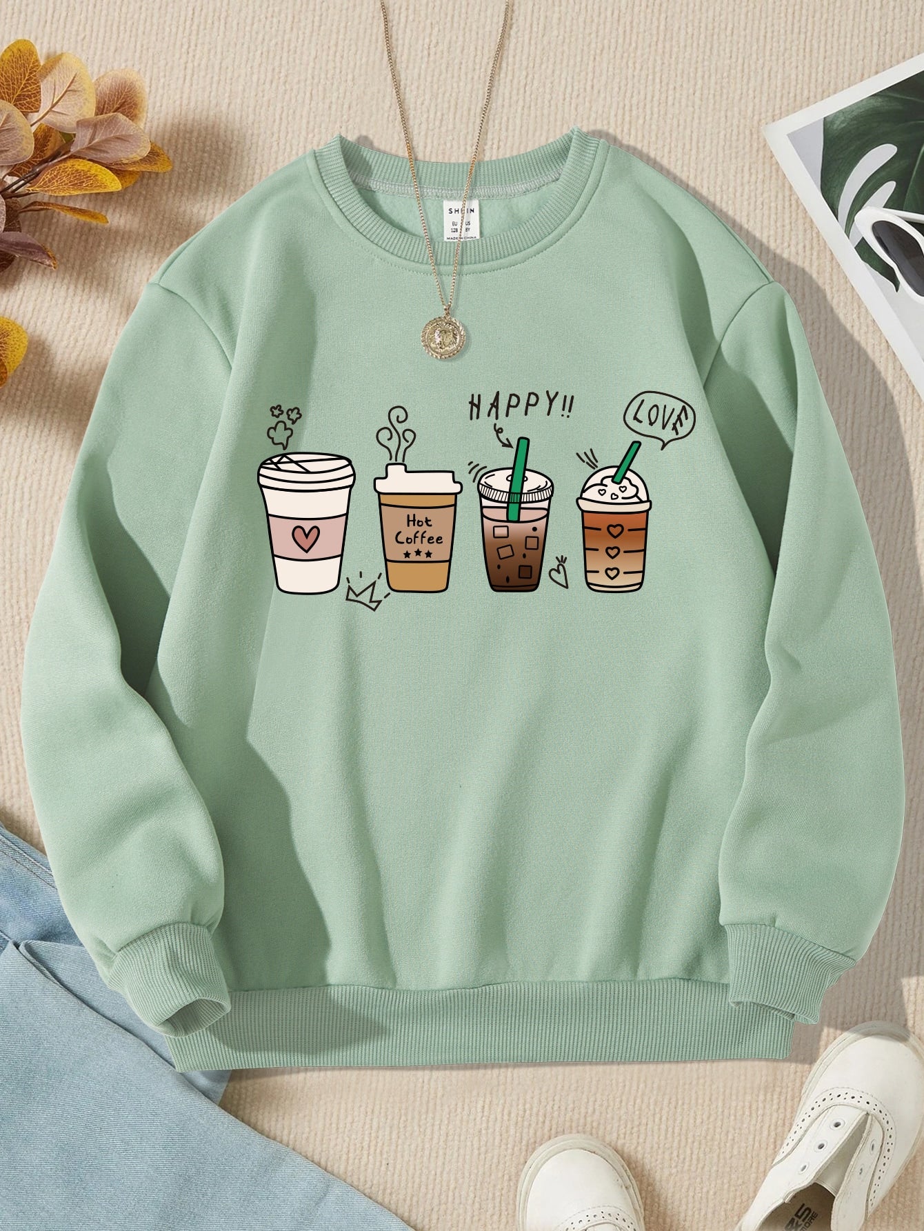 Tween Girl 1pc Cartoon Graphic Thermal Lined Sweatshirt